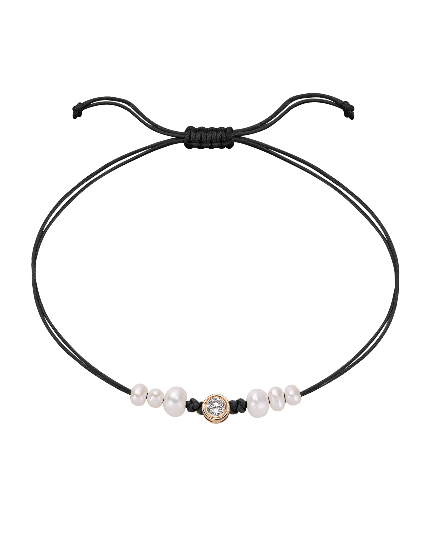 Six Natural Pearl String of Love Bracelet - 14K Rose Gold Bracelet 14K Solid Gold Black Large: 0.1ct