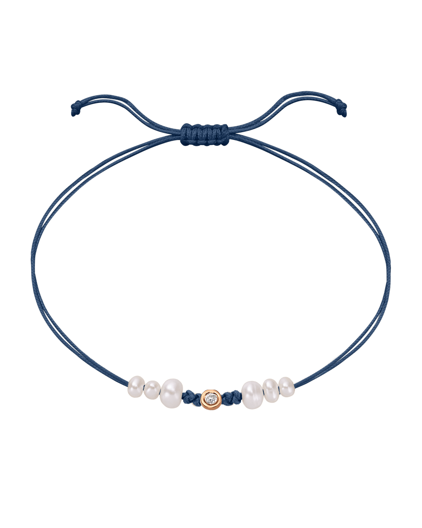 Six Natural Pearl String of Love Bracelet - 14K Rose Gold Bracelet 14K Solid Gold Indigo Small: 0.03ct