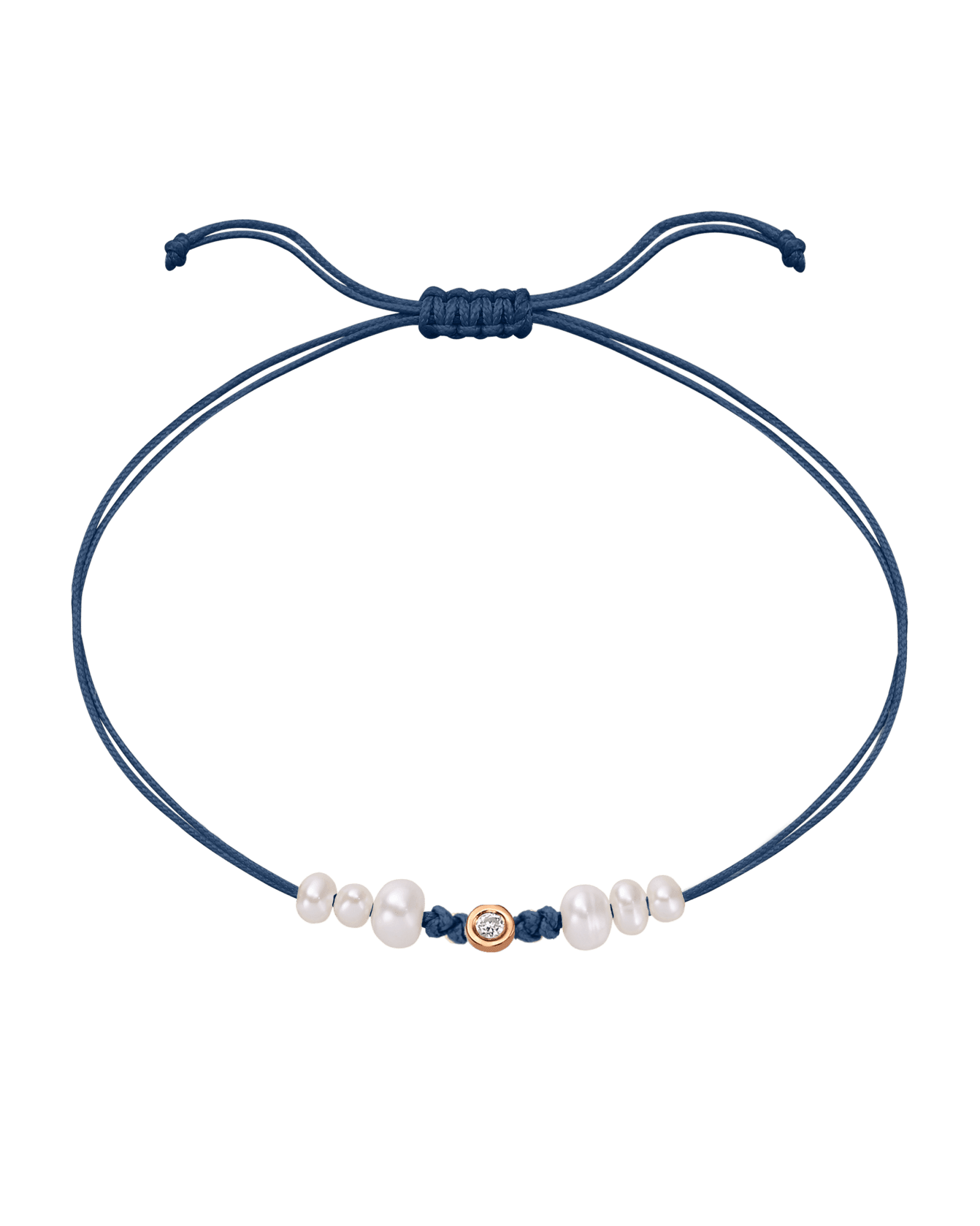 Six Natural Pearl String of Love Bracelet - 14K Rose Gold Bracelet 14K Solid Gold Indigo Small: 0.03ct