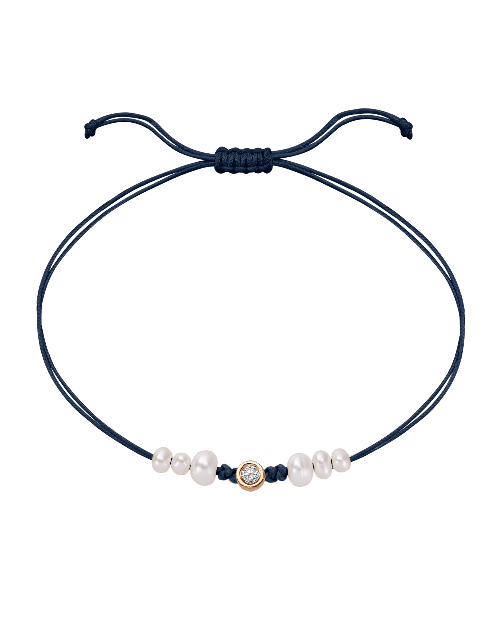 Six Natural Pearl String of Love Bracelet - 14K Rose Gold Bracelet 14K Solid Gold Navy Blue Medium: 0.04ct