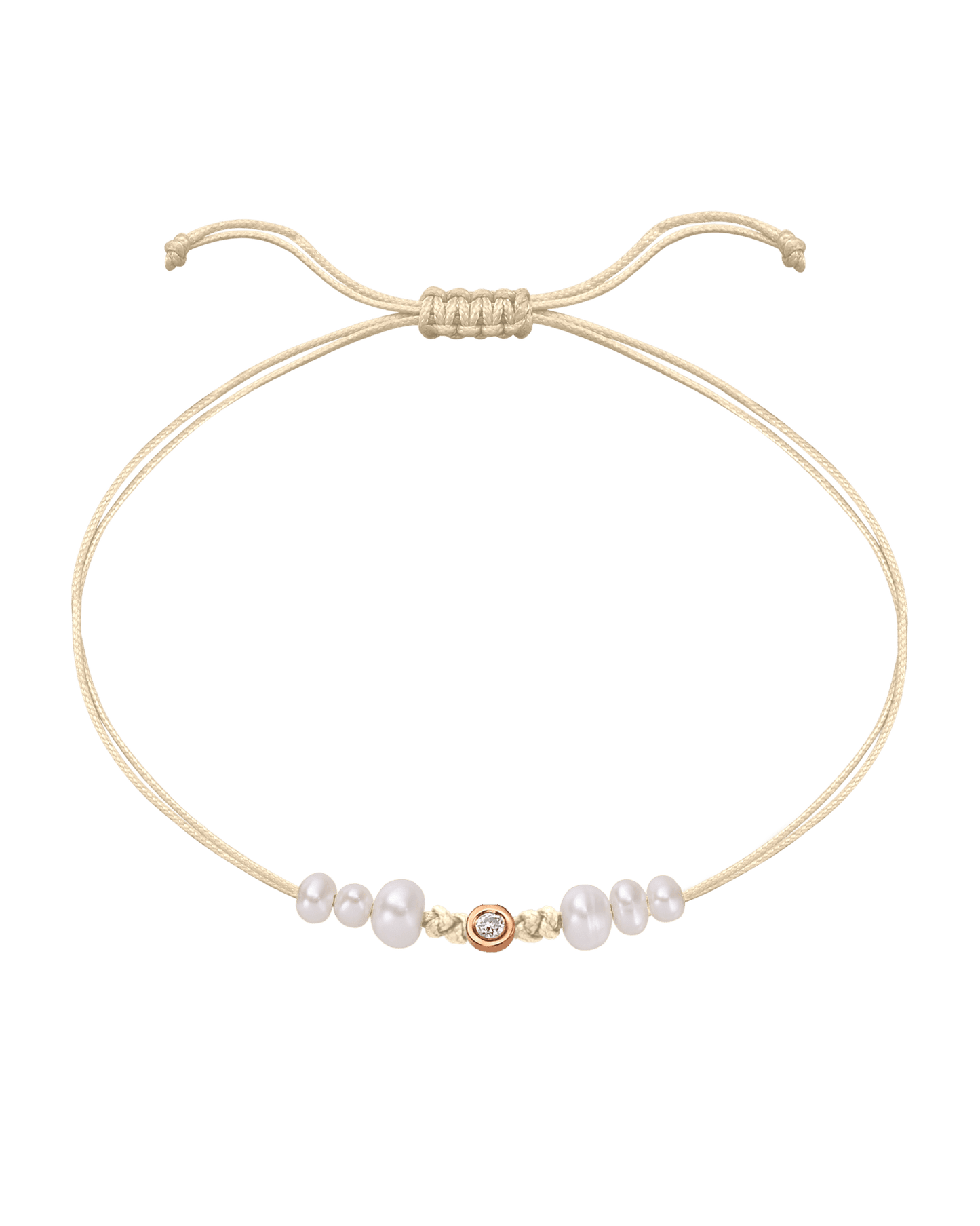 Six Natural Pearl String of Love Bracelet - 14K Rose Gold Bracelet 14K Solid Gold Beige Small: 0.03ct