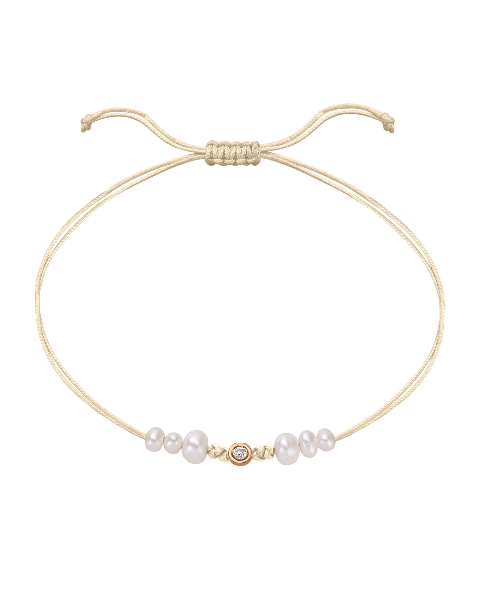 Six Natural Pearl String of Love Bracelet - 14K Rose Gold Bracelet 14K Solid Gold Beige Small: 0.03ct