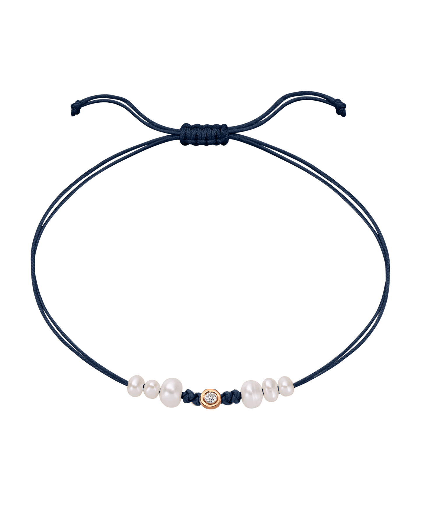 Six Natural Pearl String of Love Bracelet - 14K Rose Gold Bracelet 14K Solid Gold Navy Blue Small: 0.03ct