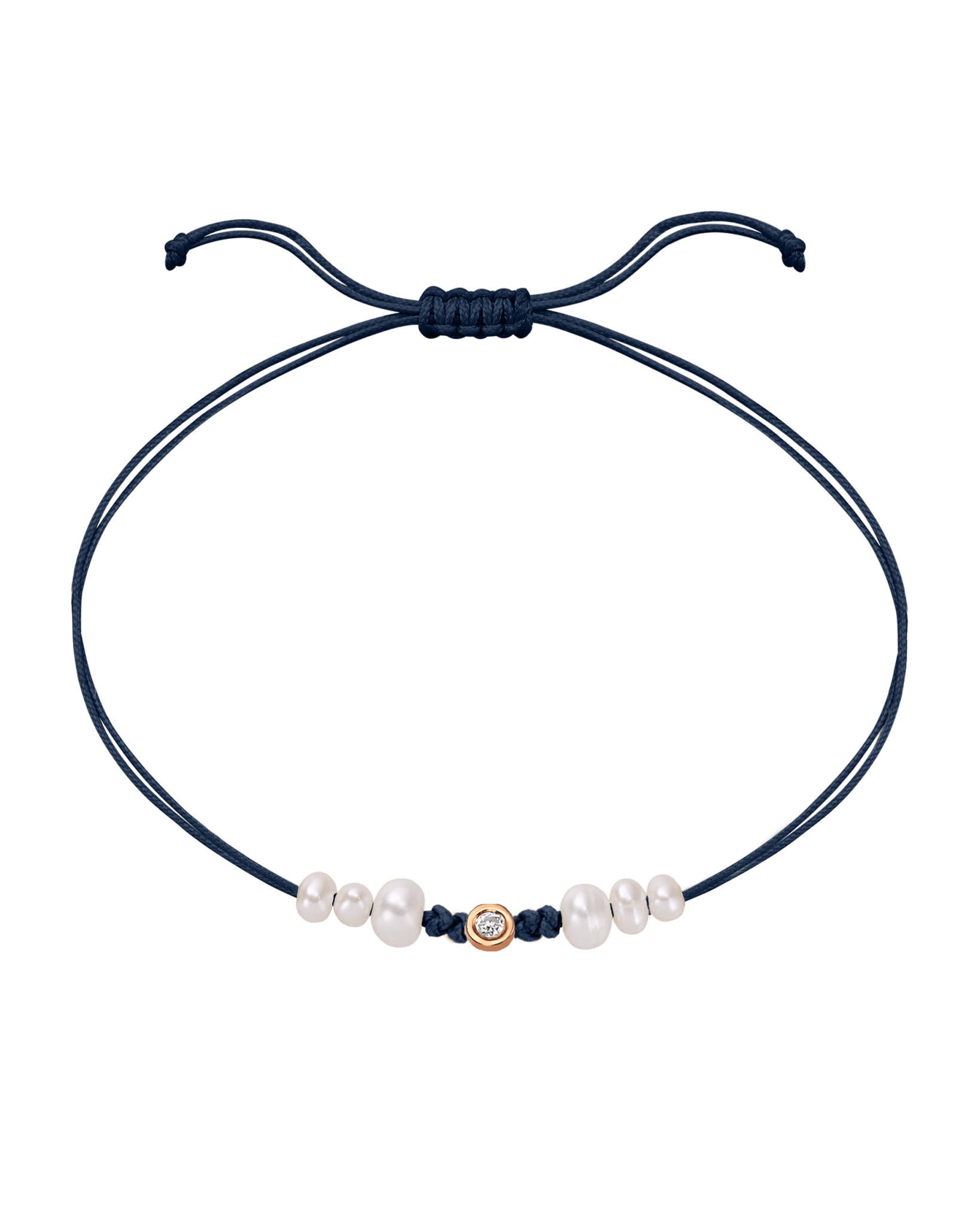 Six Natural Pearl String of Love Bracelet - 14K Rose Gold Bracelet 14K Solid Gold Navy Blue Small: 0.03ct