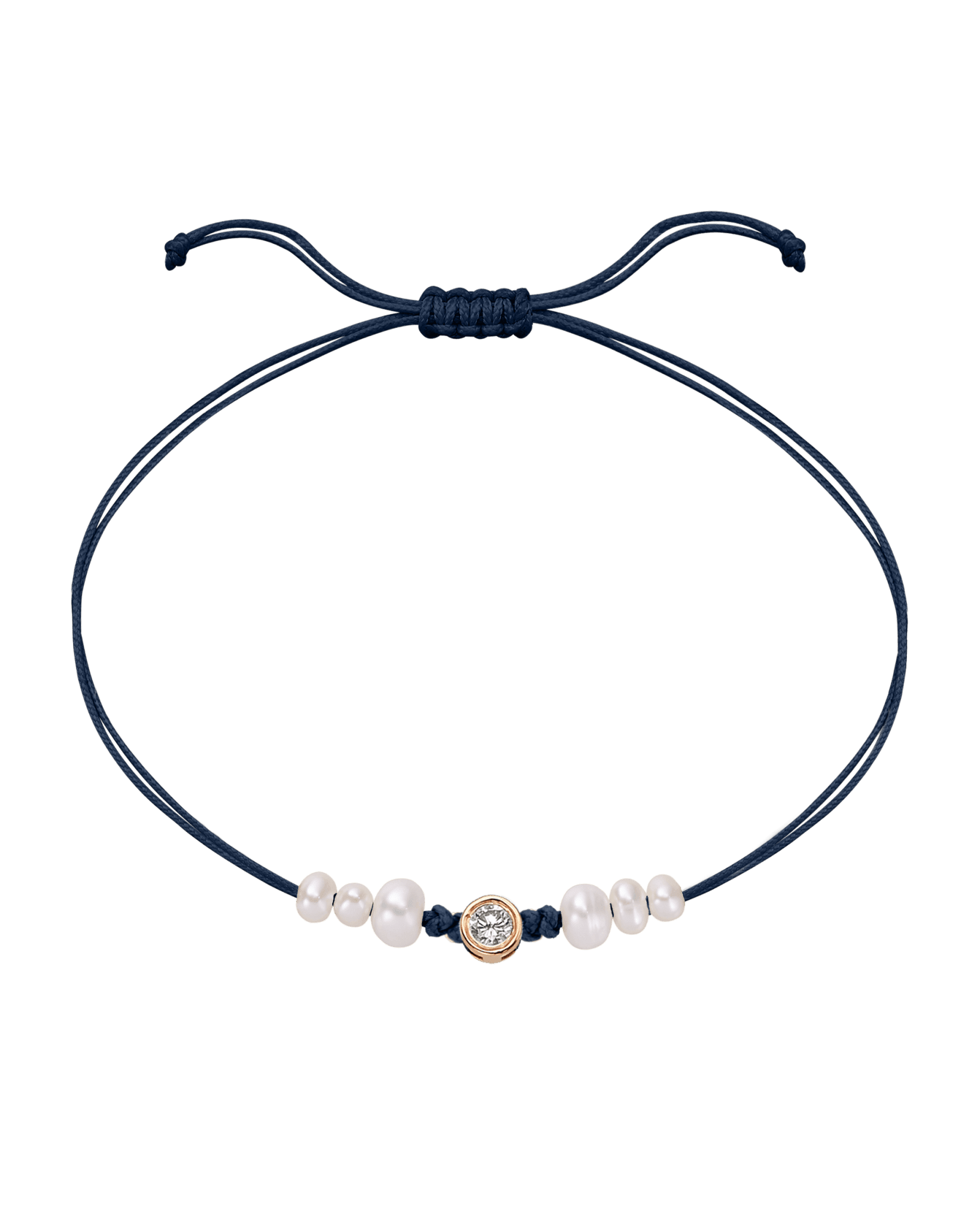 Six Natural Pearl String of Love Bracelet - 14K Rose Gold Bracelet 14K Solid Gold Navy Blue Large: 0.1ct