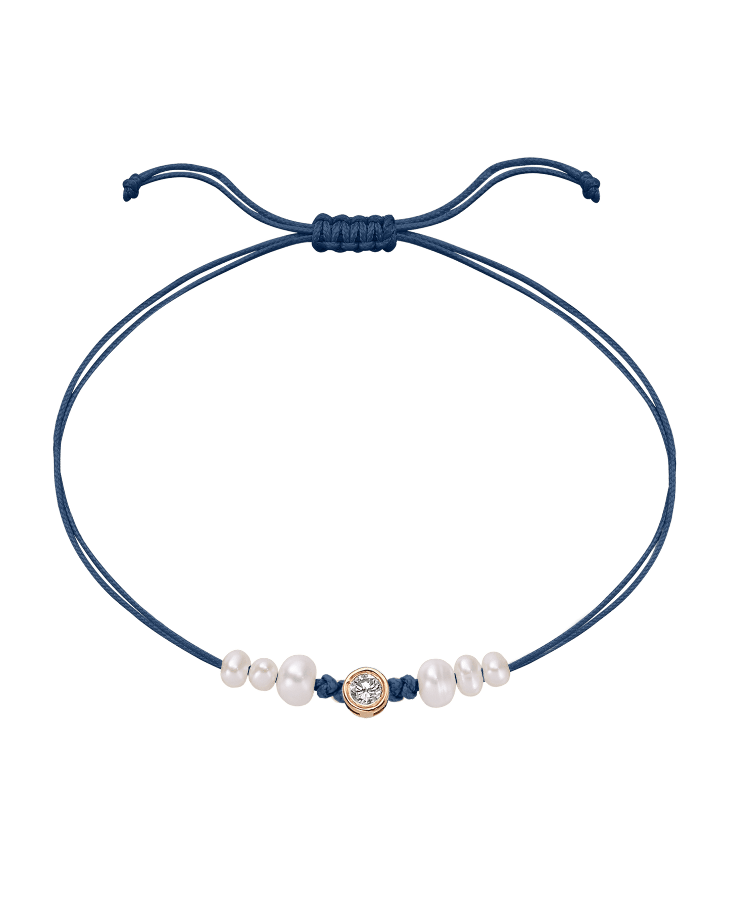 Six Natural Pearl String of Love Bracelet - 14K Rose Gold Bracelet 14K Solid Gold Indigo Large: 0.1ct