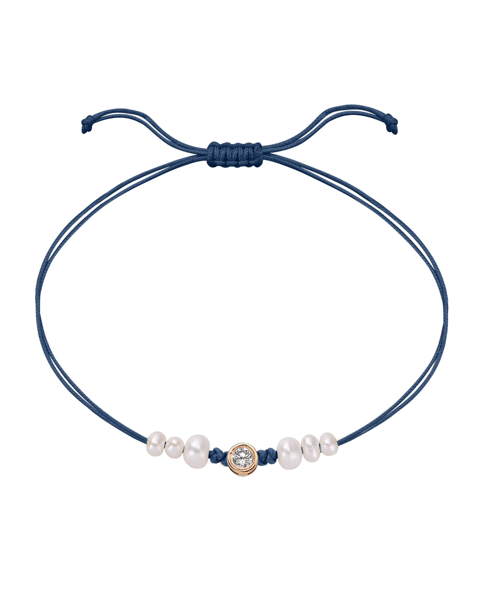 Six Natural Pearl String of Love Bracelet - 14K Rose Gold Bracelet 14K Solid Gold Indigo Large: 0.1ct