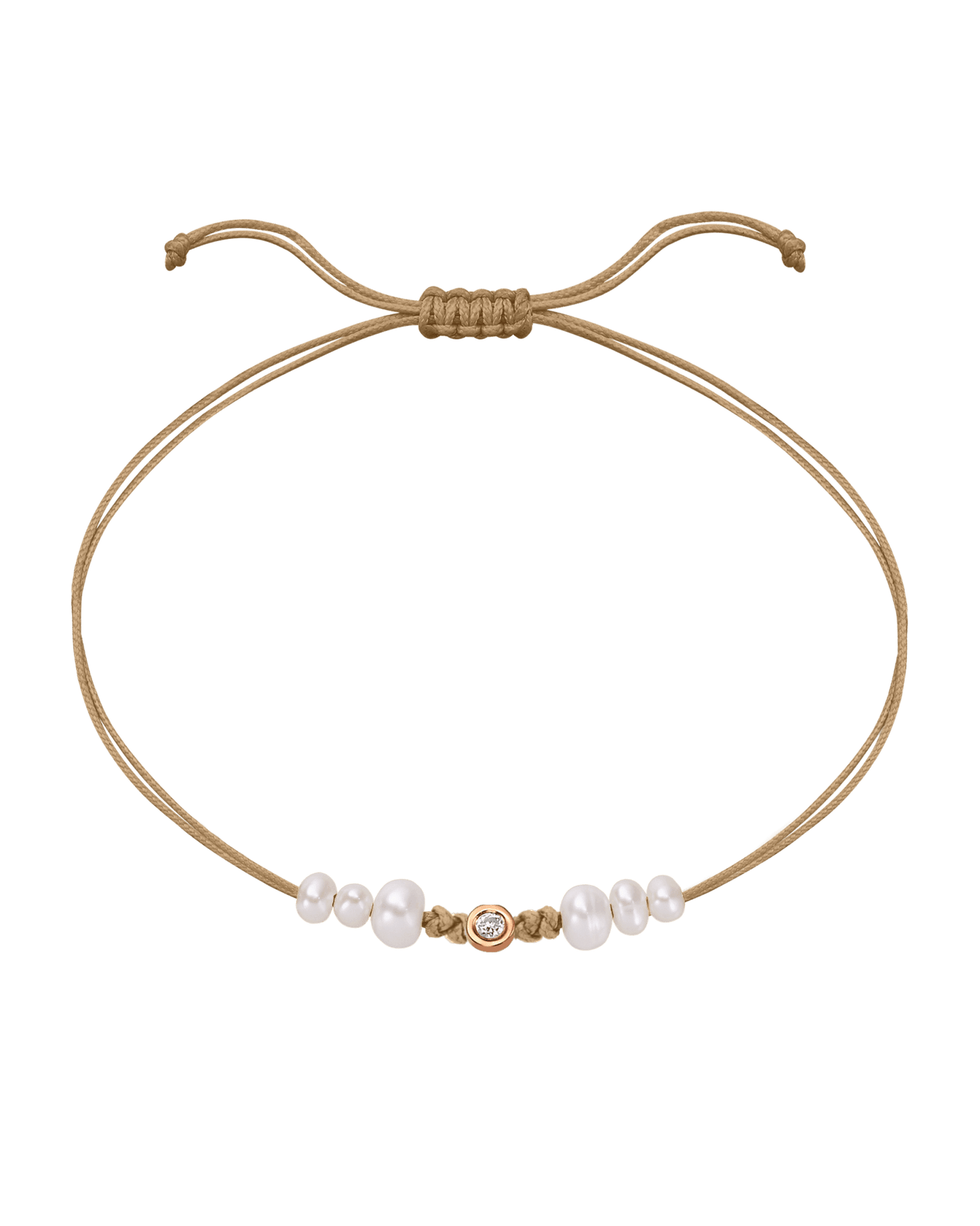 Six Natural Pearl String of Love Bracelet - 14K Rose Gold Bracelet 14K Solid Gold Camel Small: 0.03ct