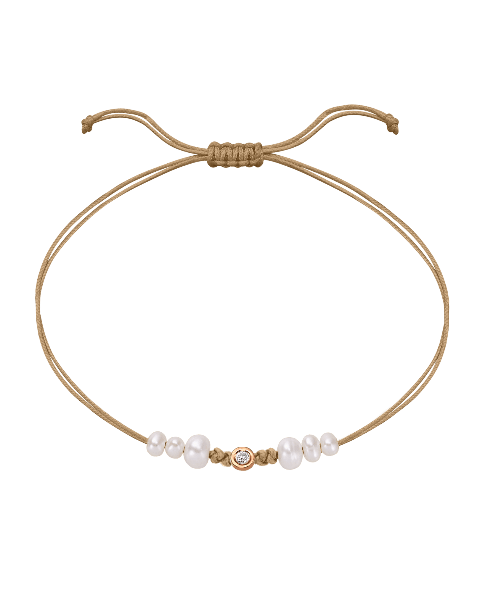 Six Natural Pearl String of Love Bracelet - 14K Rose Gold Bracelet 14K Solid Gold Camel Small: 0.03ct