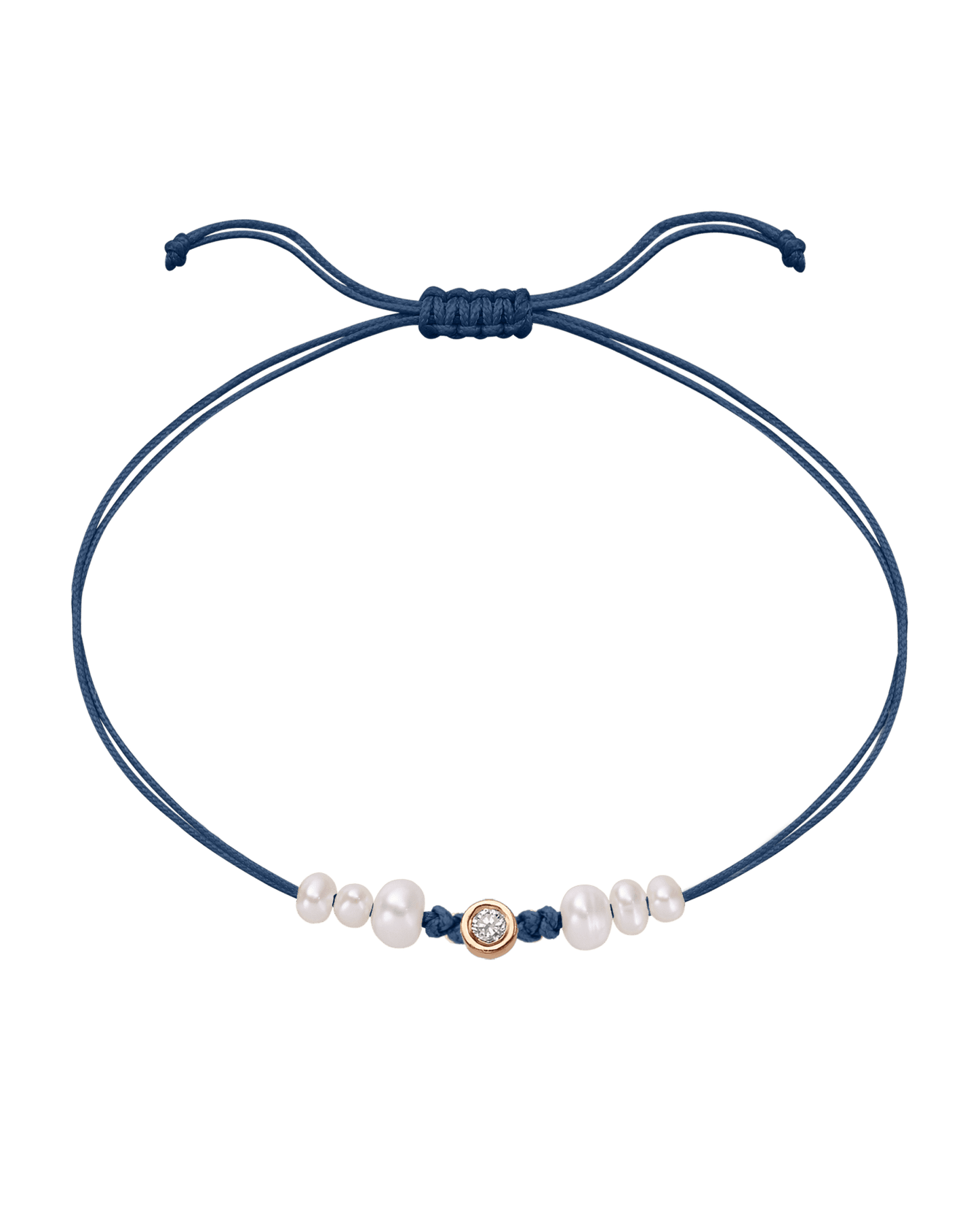 Six Natural Pearl String of Love Bracelet - 14K Rose Gold Bracelet 14K Solid Gold Indigo Medium: 0.04ct