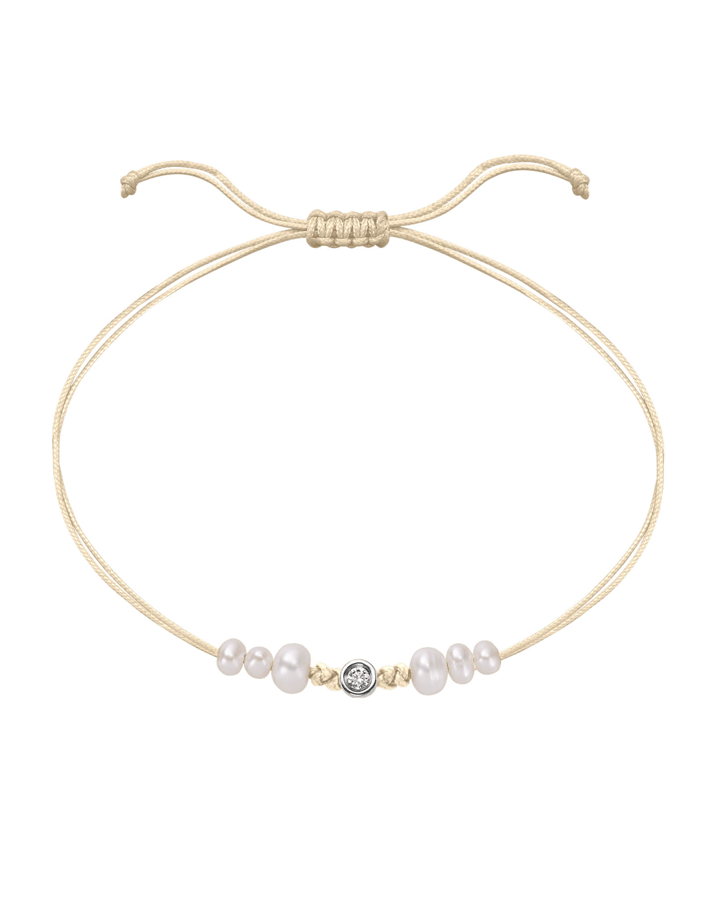 Six Natural Pearl String of Love Bracelet - 14K White Gold Bracelet 14K Solid Gold Beige Small: 0.03ct
