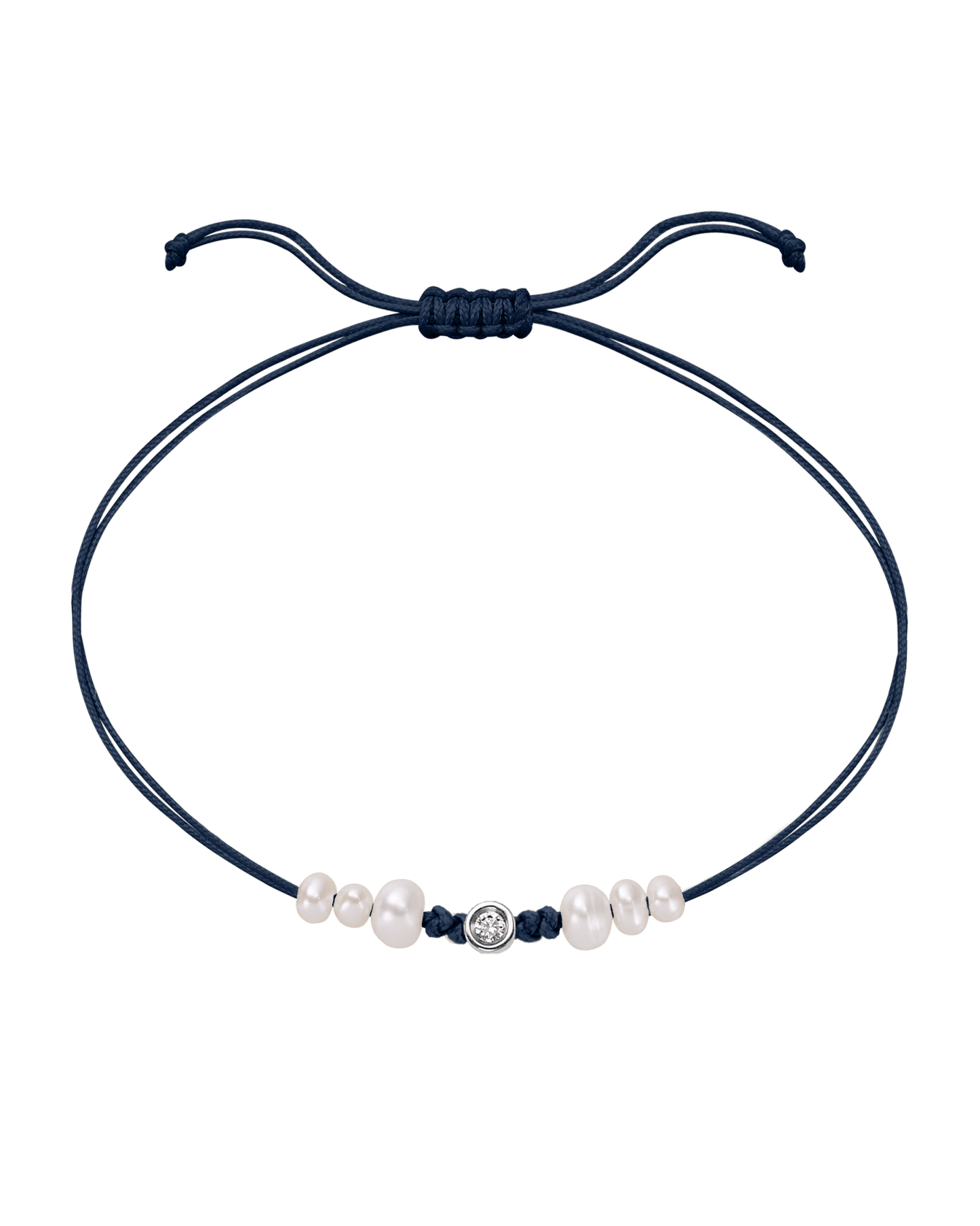 Six Natural Pearl String of Love Bracelet - 14K White Gold Bracelet 14K Solid Gold Navy Blue Small: 0.03ct