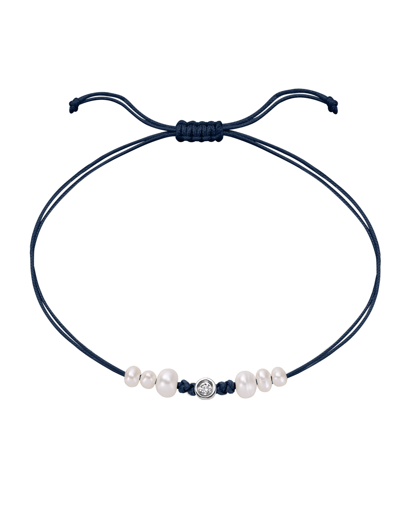 Six Natural Pearl String of Love Bracelet - 14K White Gold Bracelet 14K Solid Gold Navy Blue Small: 0.03ct