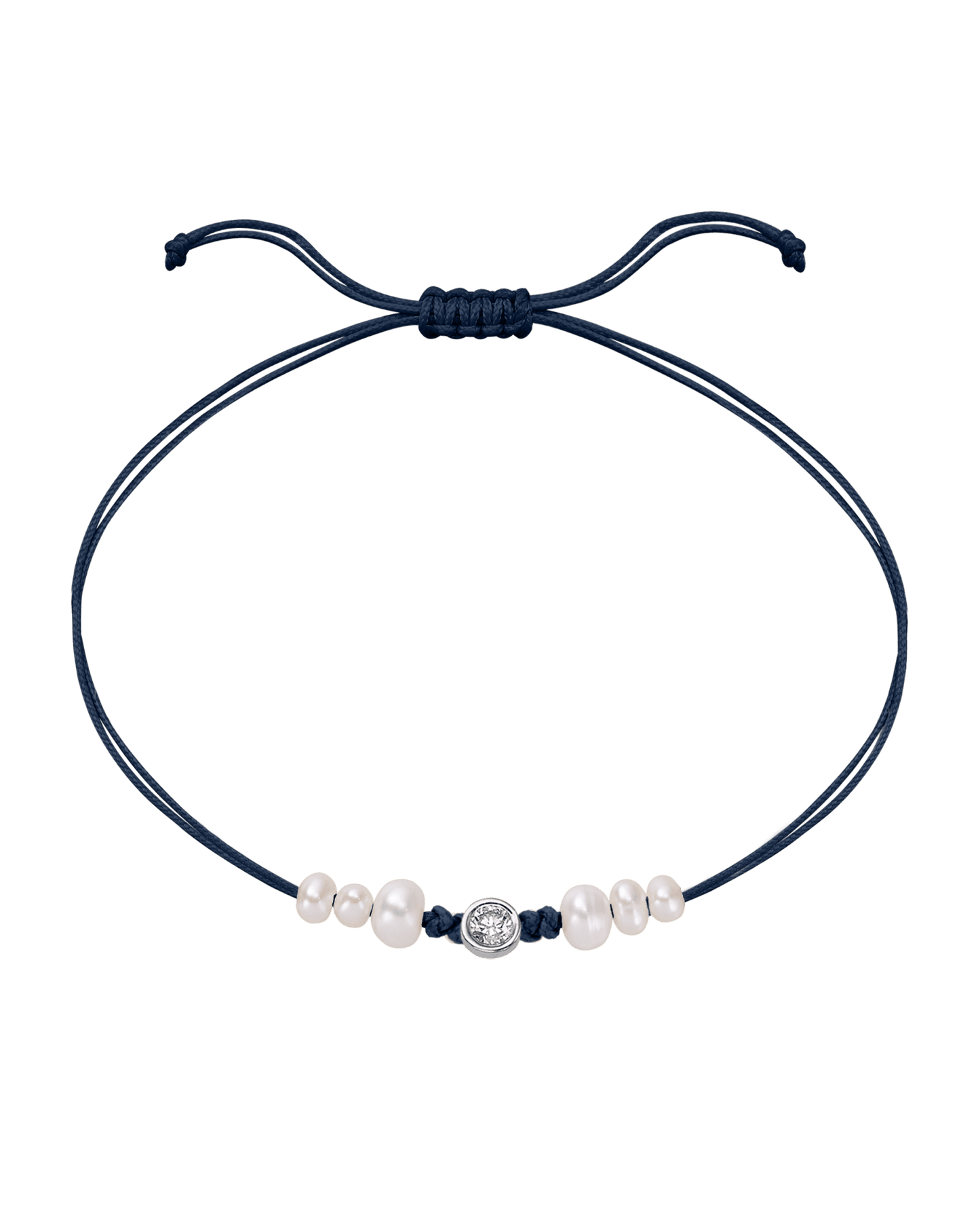 Six Natural Pearl String of Love Bracelet - 14K White Gold Bracelet 14K Solid Gold Navy Blue Large: 0.1ct