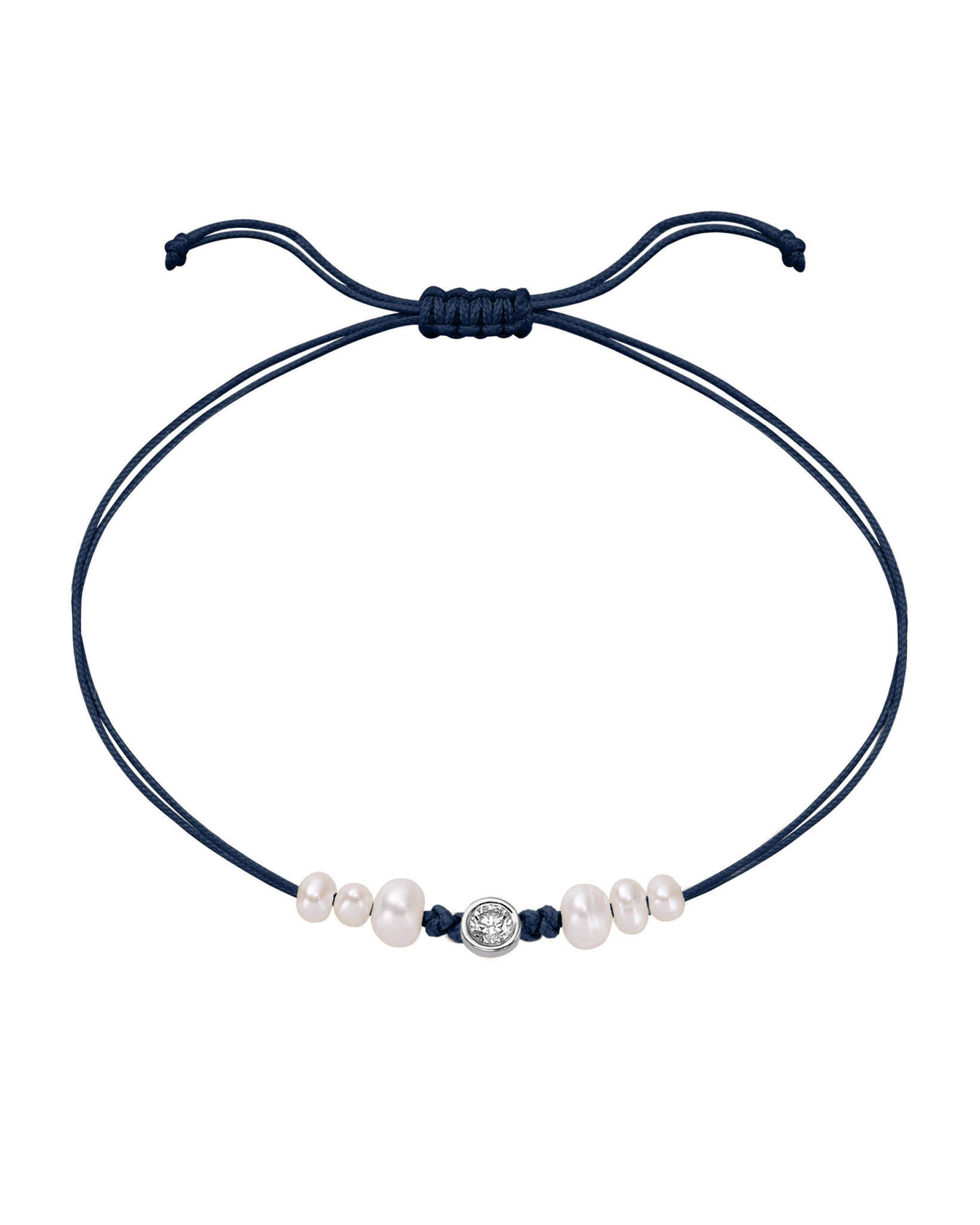 Six Natural Pearl String of Love Bracelet - 14K White Gold Bracelet 14K Solid Gold Navy Blue Large: 0.1ct