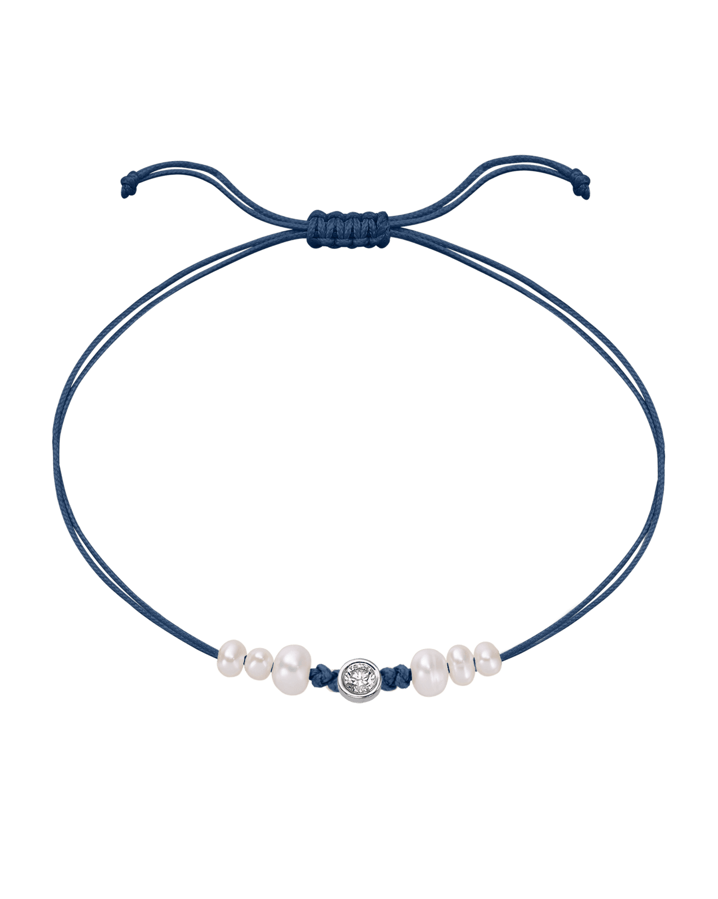 Six Natural Pearl String of Love Bracelet - 14K White Gold Bracelet 14K Solid Gold Indigo Large: 0.1ct