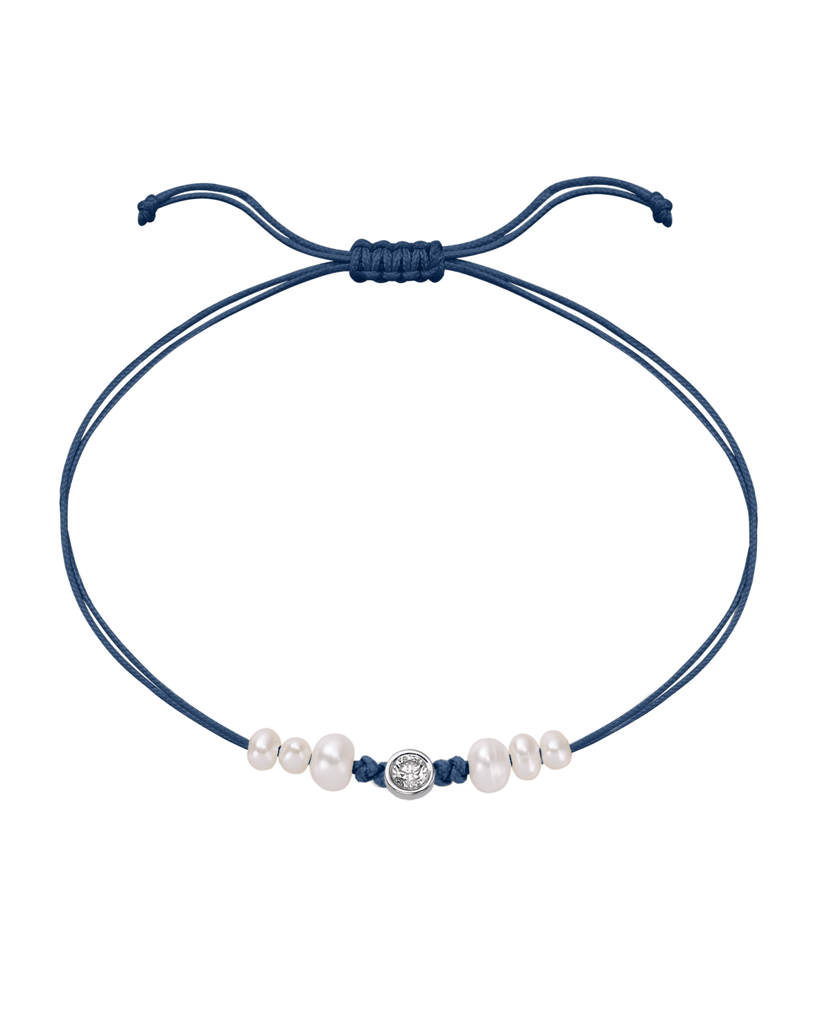 Six Natural Pearl String of Love Bracelet - 14K White Gold Bracelet 14K Solid Gold Indigo Large: 0.1ct