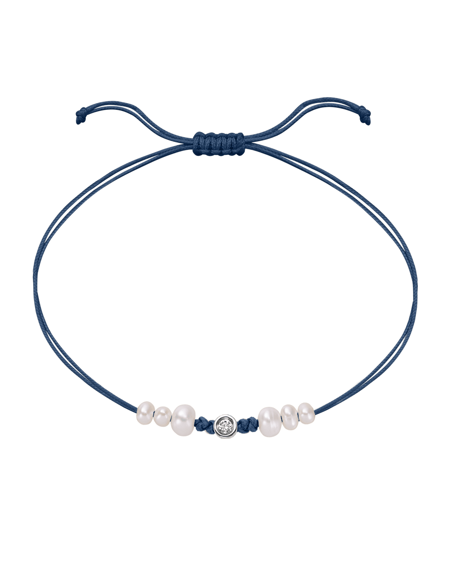 Six Natural Pearl String of Love Bracelet - 14K White Gold Bracelet 14K Solid Gold Indigo Small: 0.03ct