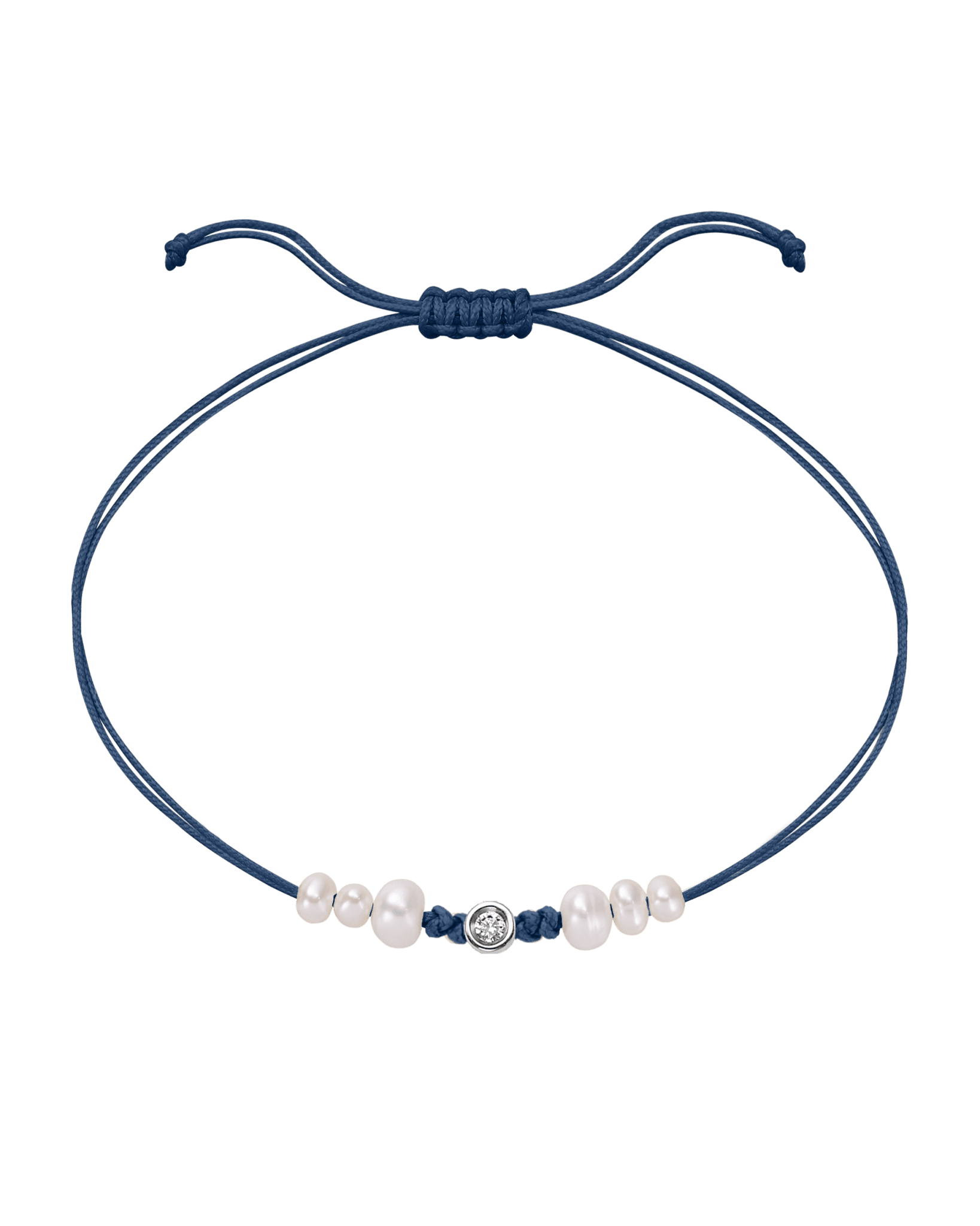 Six Natural Pearl String of Love Bracelet - 14K White Gold Bracelet 14K Solid Gold Indigo Small: 0.03ct