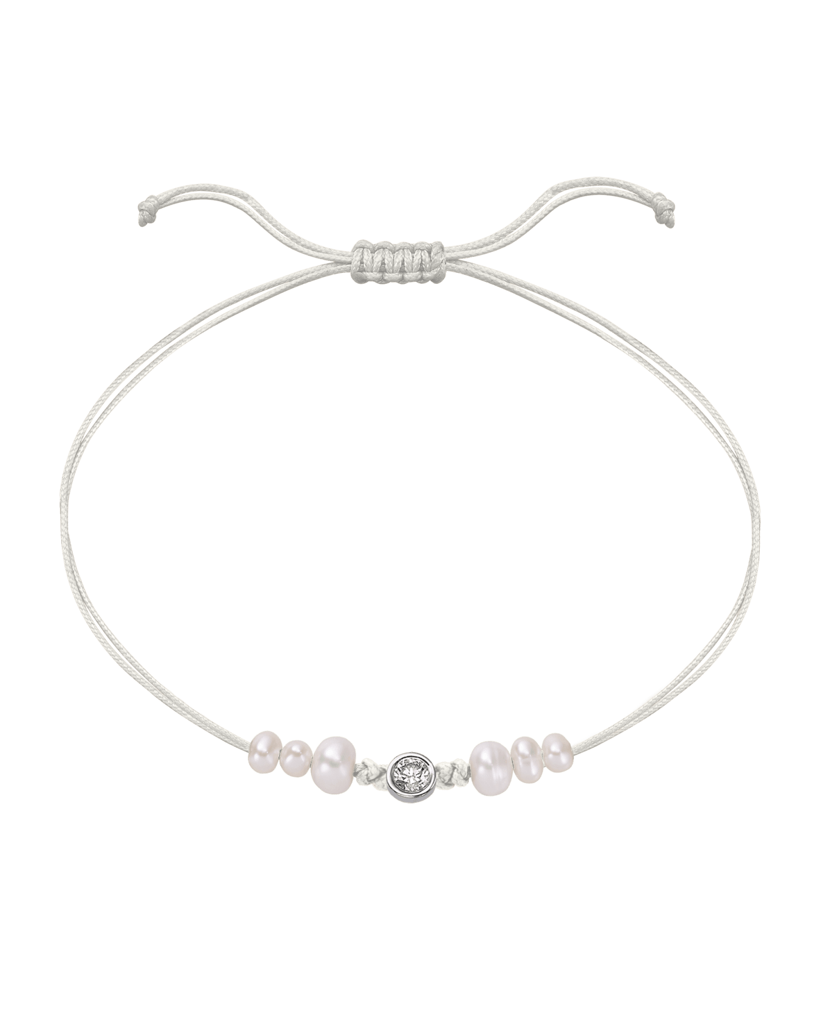 Six Natural Pearl String of Love Bracelet - 14K White Gold Bracelet 14K Solid Gold Pearl Large: 0.1ct