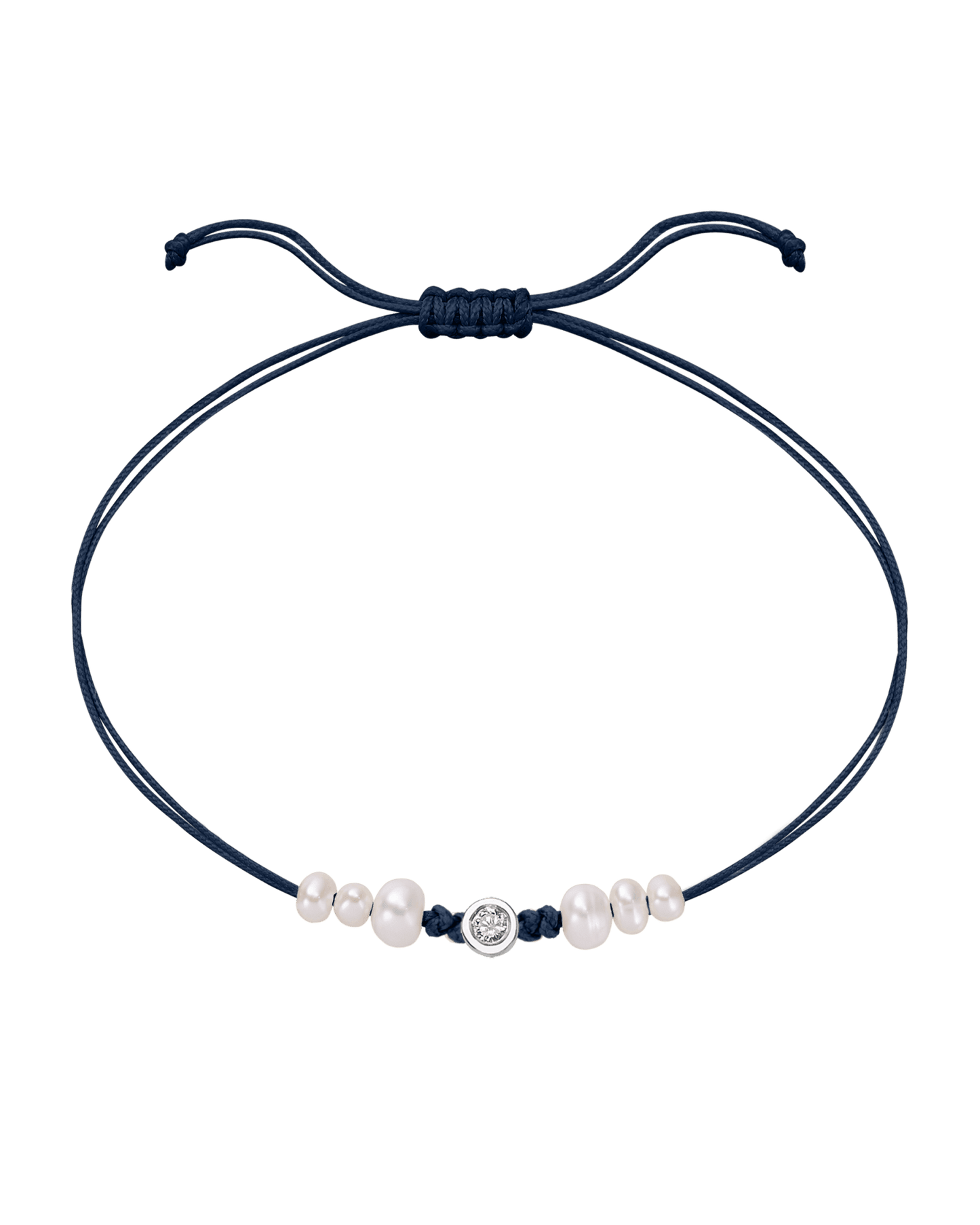 Six Natural Pearl String of Love Bracelet - 14K White Gold Bracelet 14K Solid Gold Navy Blue Medium: 0.04ct