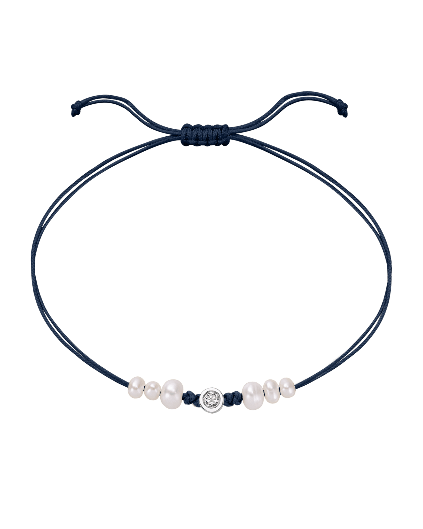 Six Natural Pearl String of Love Bracelet - 14K White Gold Bracelet 14K Solid Gold Navy Blue Medium: 0.04ct