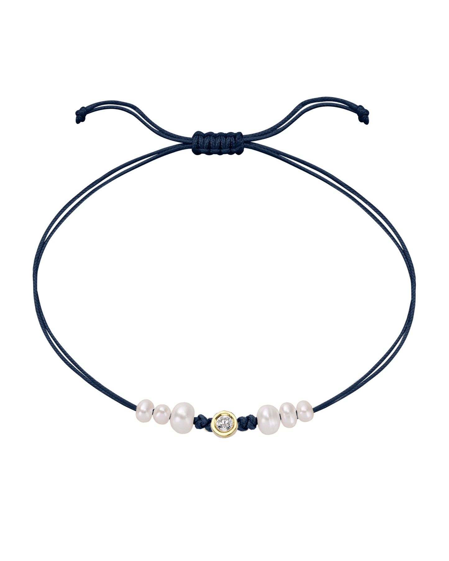 Six Natural Pearl String of Love Bracelet - 14K Yellow Gold Bracelet 14K Solid Gold Navy Blue Medium: 0.04ct