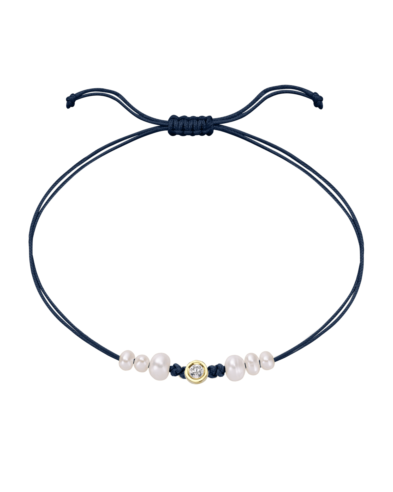 Six Natural Pearl String of Love Bracelet - 14K Yellow Gold Bracelet 14K Solid Gold Navy Blue Medium: 0.04ct