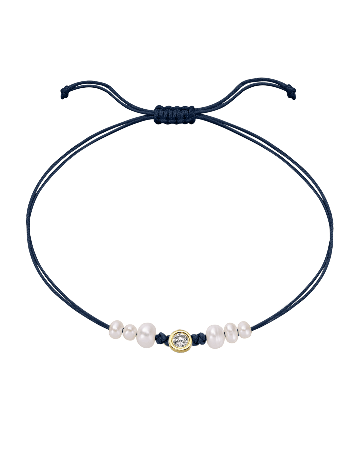 Six Natural Pearl String of Love Bracelet - 14K Yellow Gold Bracelet 14K Solid Gold Navy Blue Large: 0.1ct