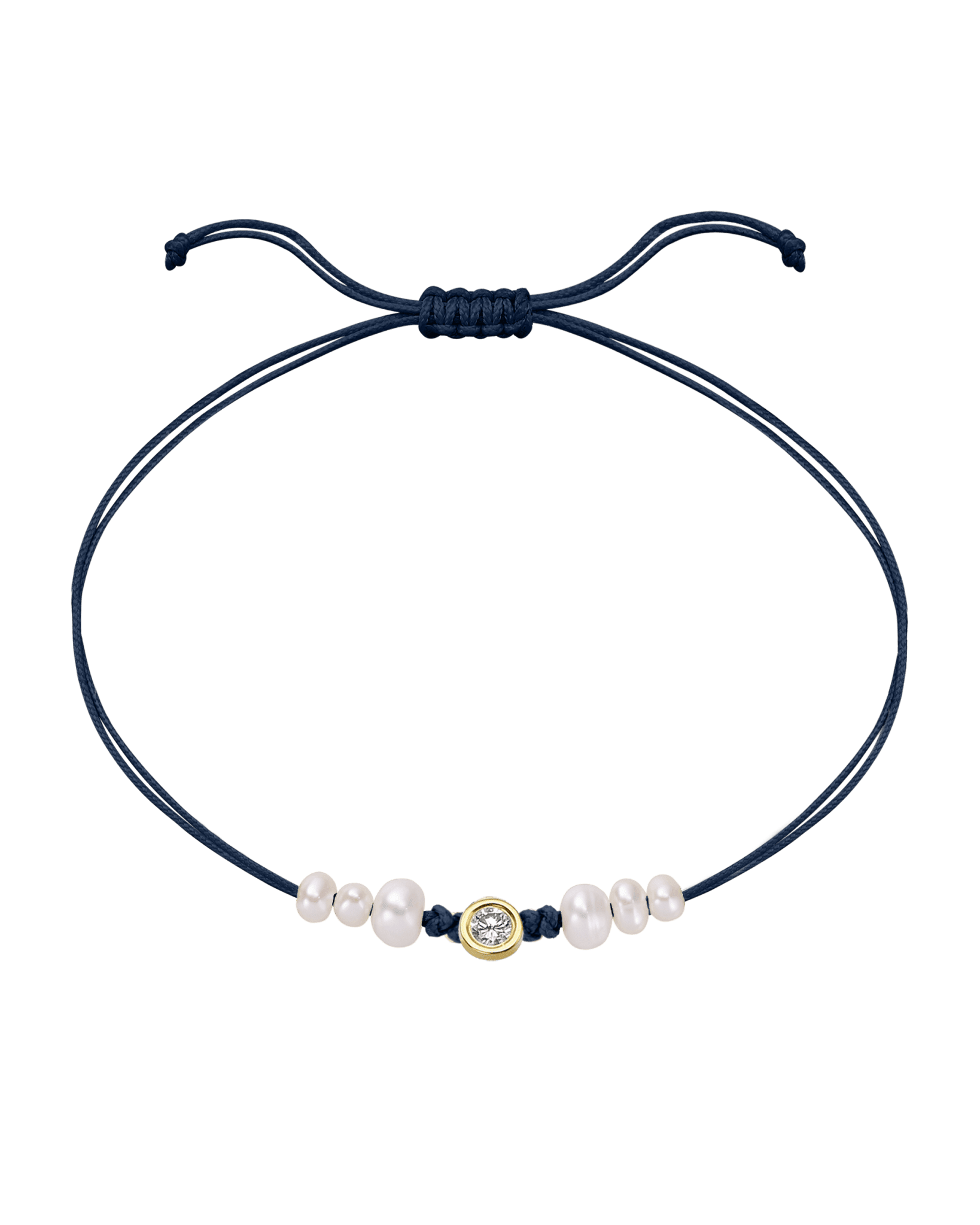 Six Natural Pearl String of Love Bracelet - 14K Yellow Gold Bracelet 14K Solid Gold Navy Blue Large: 0.1ct