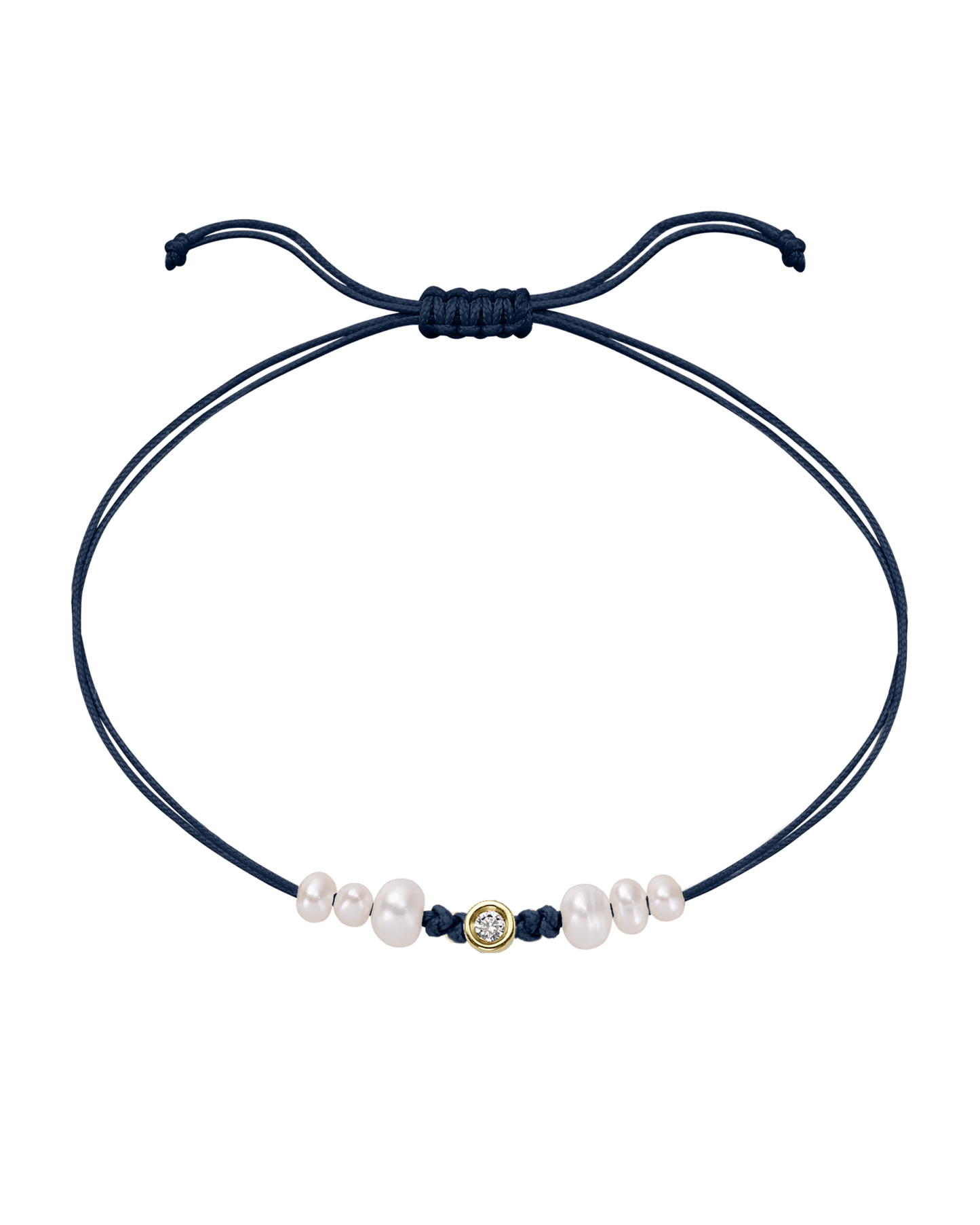 Six Natural Pearl String of Love Bracelet - 14K Yellow Gold Bracelet 14K Solid Gold Navy Blue Small: 0.03ct