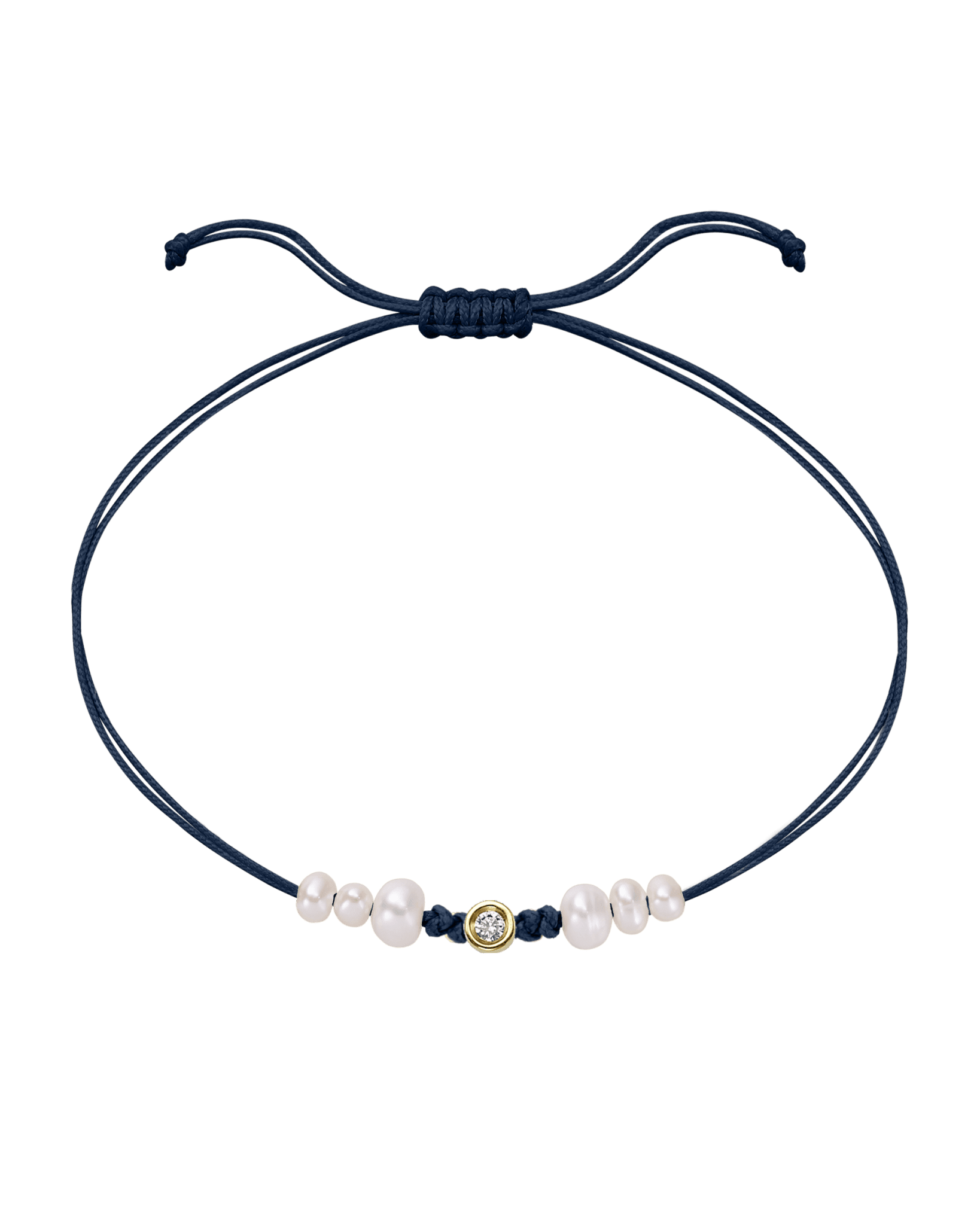 Six Natural Pearl String of Love Bracelet - 14K Yellow Gold Bracelet 14K Solid Gold Navy Blue Small: 0.03ct