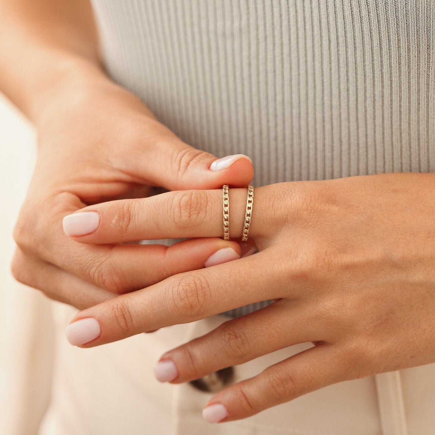 Solid Chain Ring - 14K Rose Gold Rings 14K Solid Gold