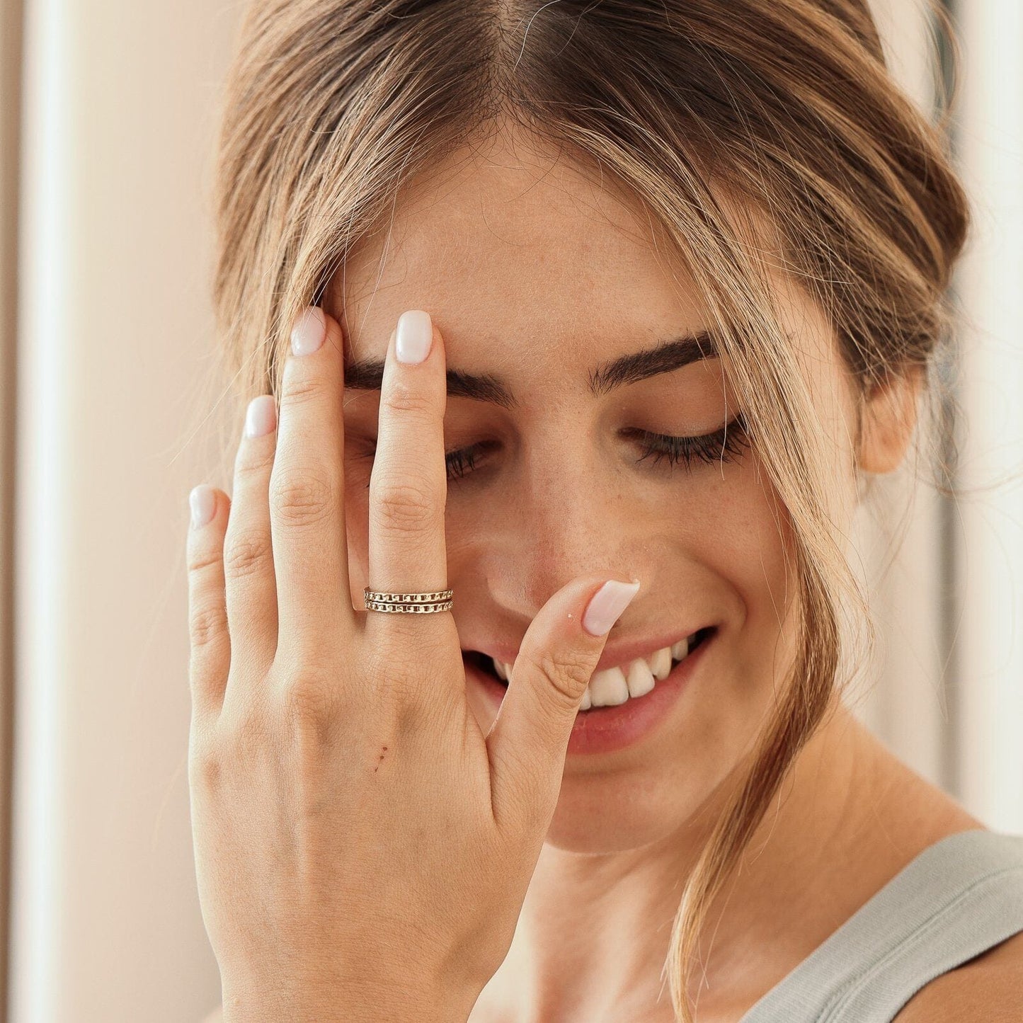 Solid Chain Ring - 14K Yellow Gold Rings 14K Solid Gold