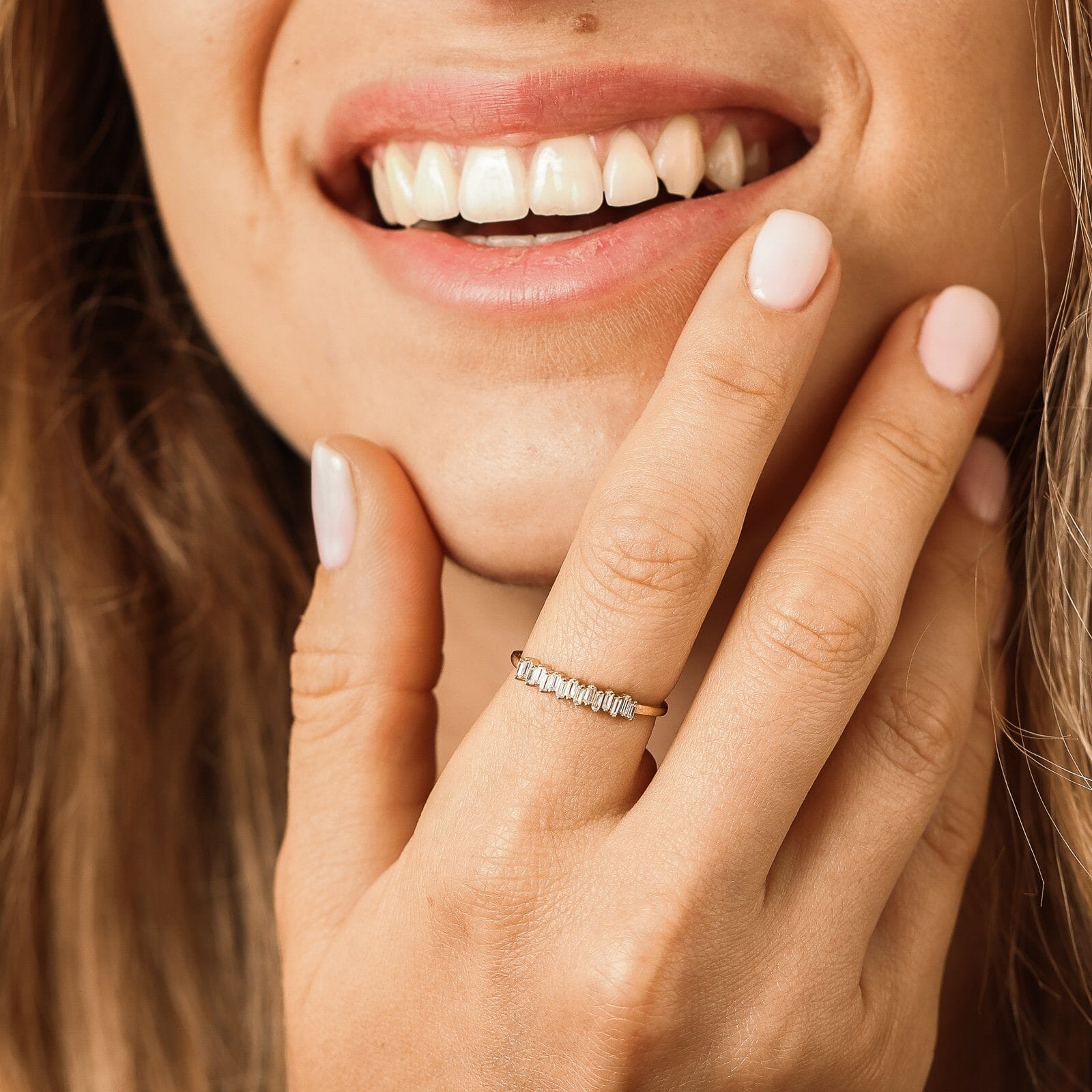 Staggered Diamond Baguette Ring - 14K Yellow Gold Rings 14K Solid Gold