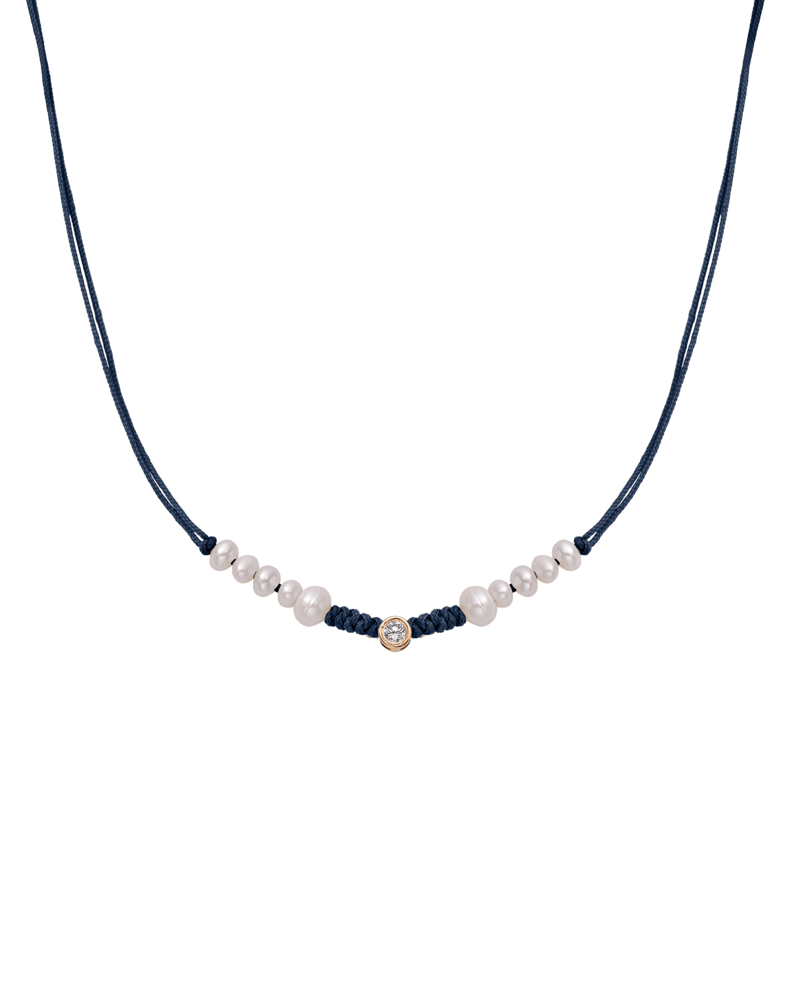 Ten Natural Pearl String of Love Necklace - 14K Rose Gold Necklaces 14K Solid Gold Navy Blue Large: 0.1ct