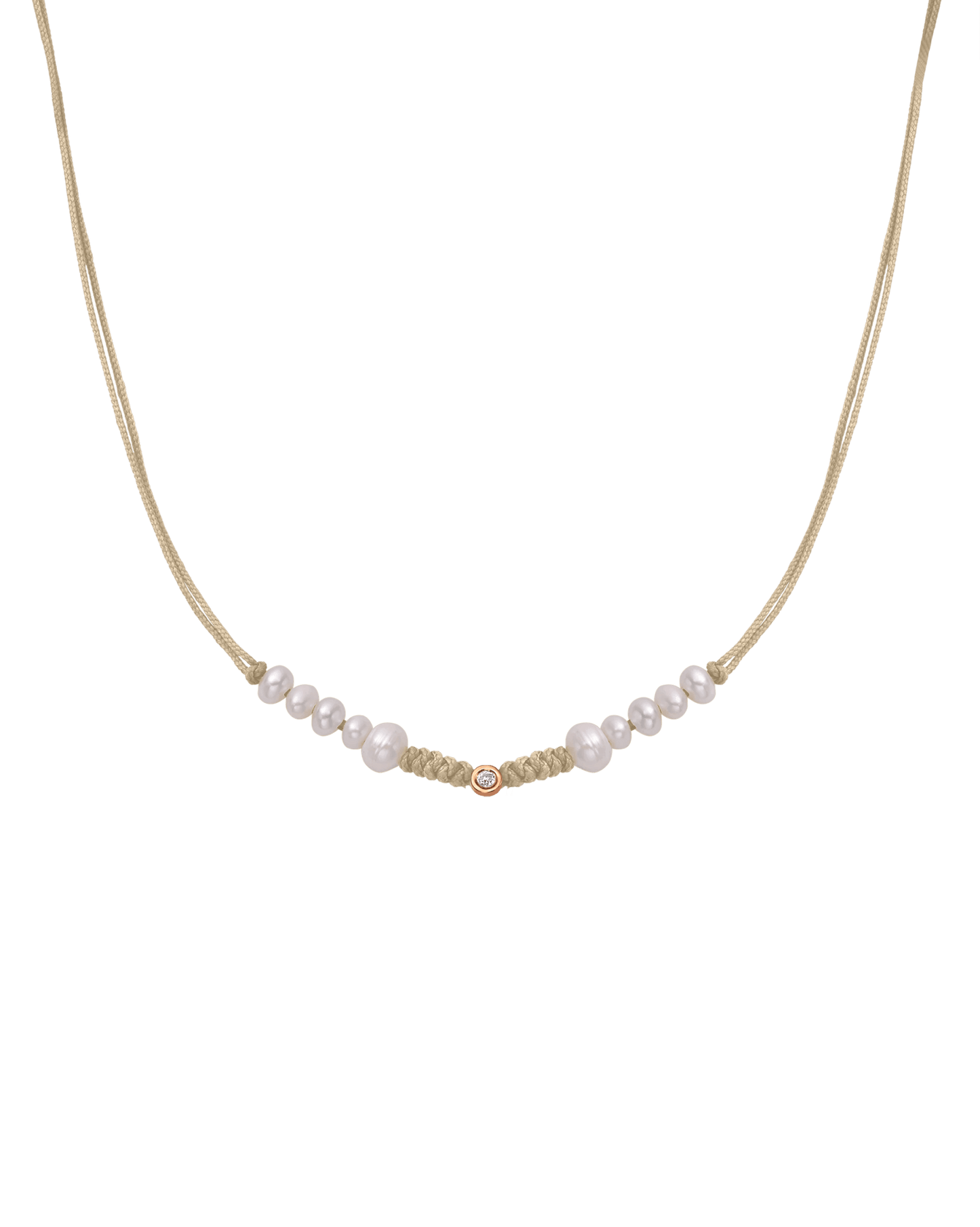 Ten Natural Pearl String of Love Necklace - 14K Rose Gold Necklaces 14K Solid Gold Beige Small: 0.03ct