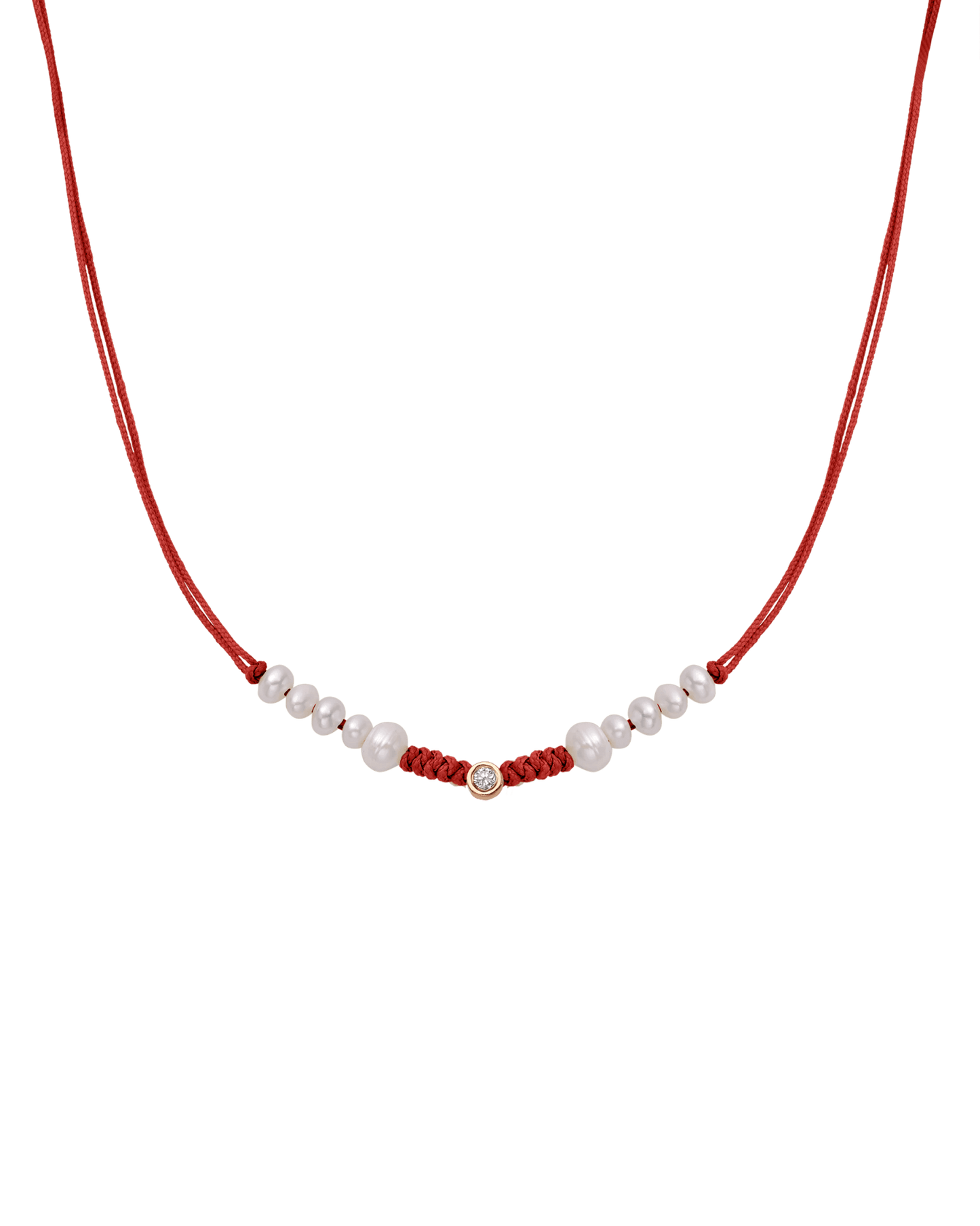 Ten Natural Pearl String of Love Necklace - 14K Rose Gold Necklaces 14K Solid Gold Red Medium: 0.04ct