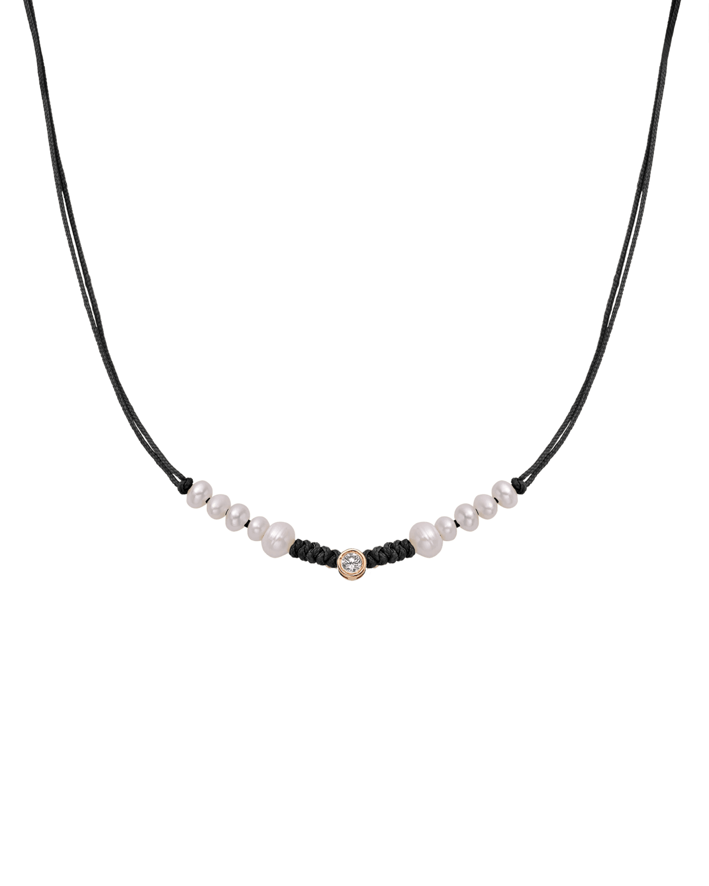 Ten Natural Pearl String of Love Necklace - 14K Rose Gold Necklaces 14K Solid Gold Black Large: 0.1ct