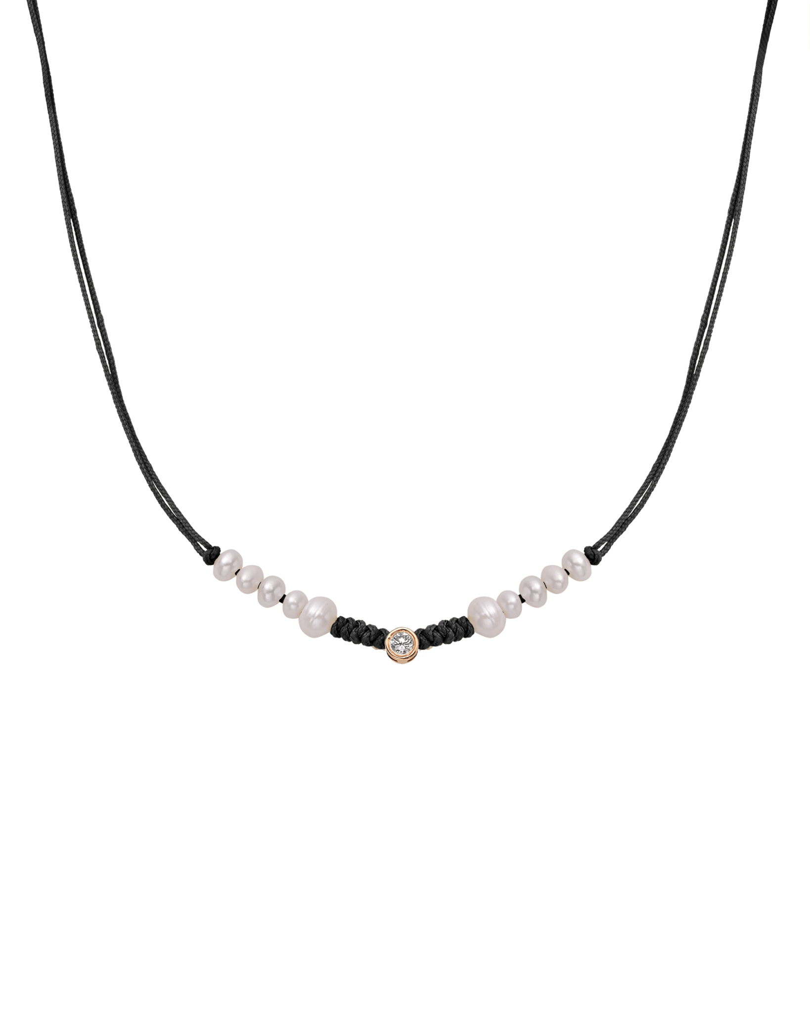 Ten Natural Pearl String of Love Necklace - 14K Rose Gold Necklaces 14K Solid Gold Black Large: 0.1ct