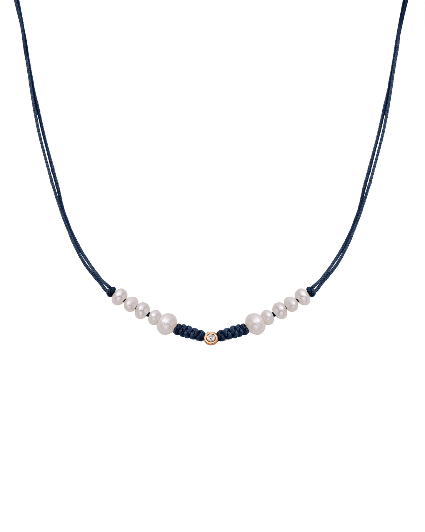 Ten Natural Pearl String of Love Necklace - 14K Rose Gold Necklaces 14K Solid Gold Navy Blue Small: 0.03ct