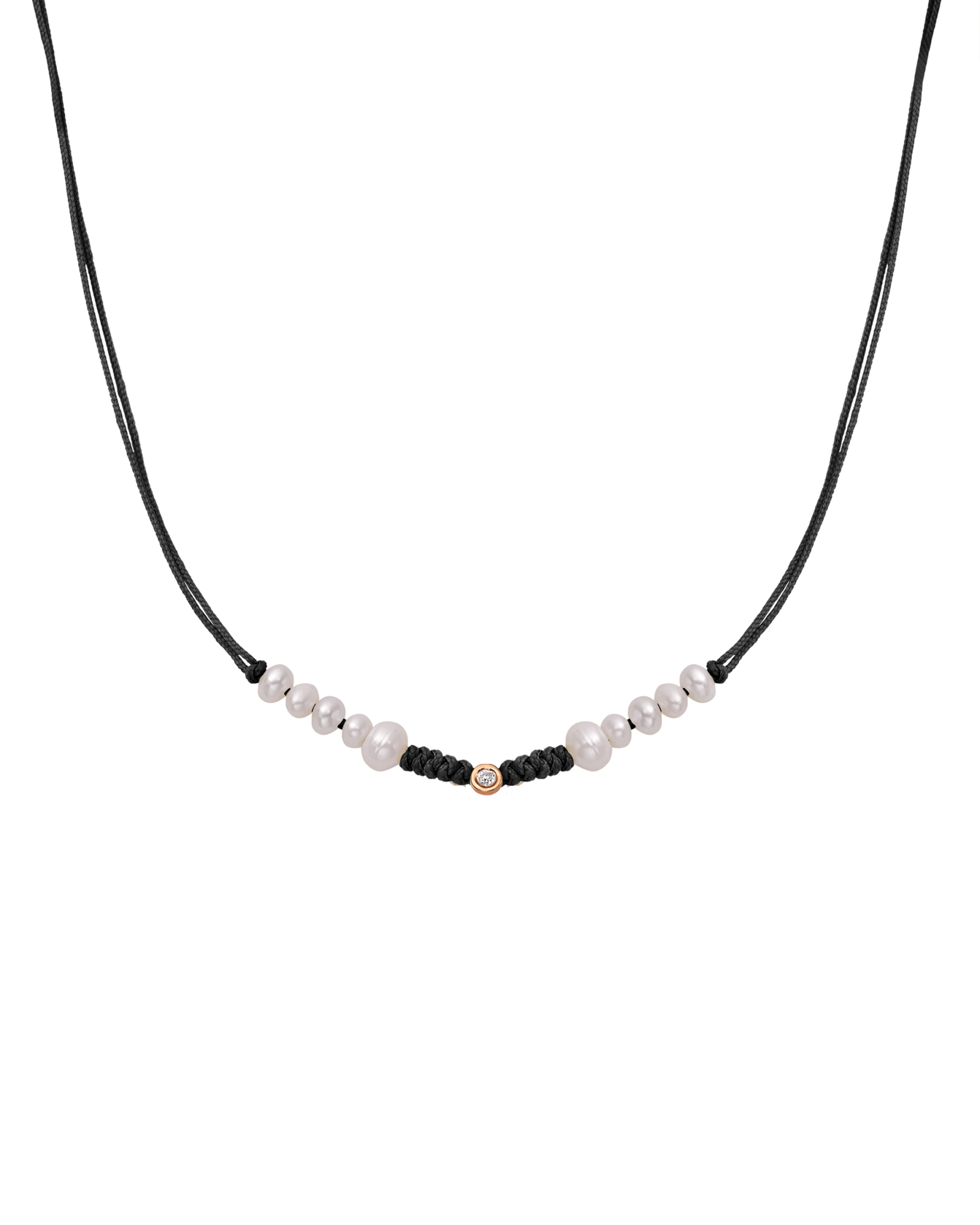 Ten Natural Pearl String of Love Necklace - 14K Rose Gold Necklaces 14K Solid Gold Black Small: 0.03ct