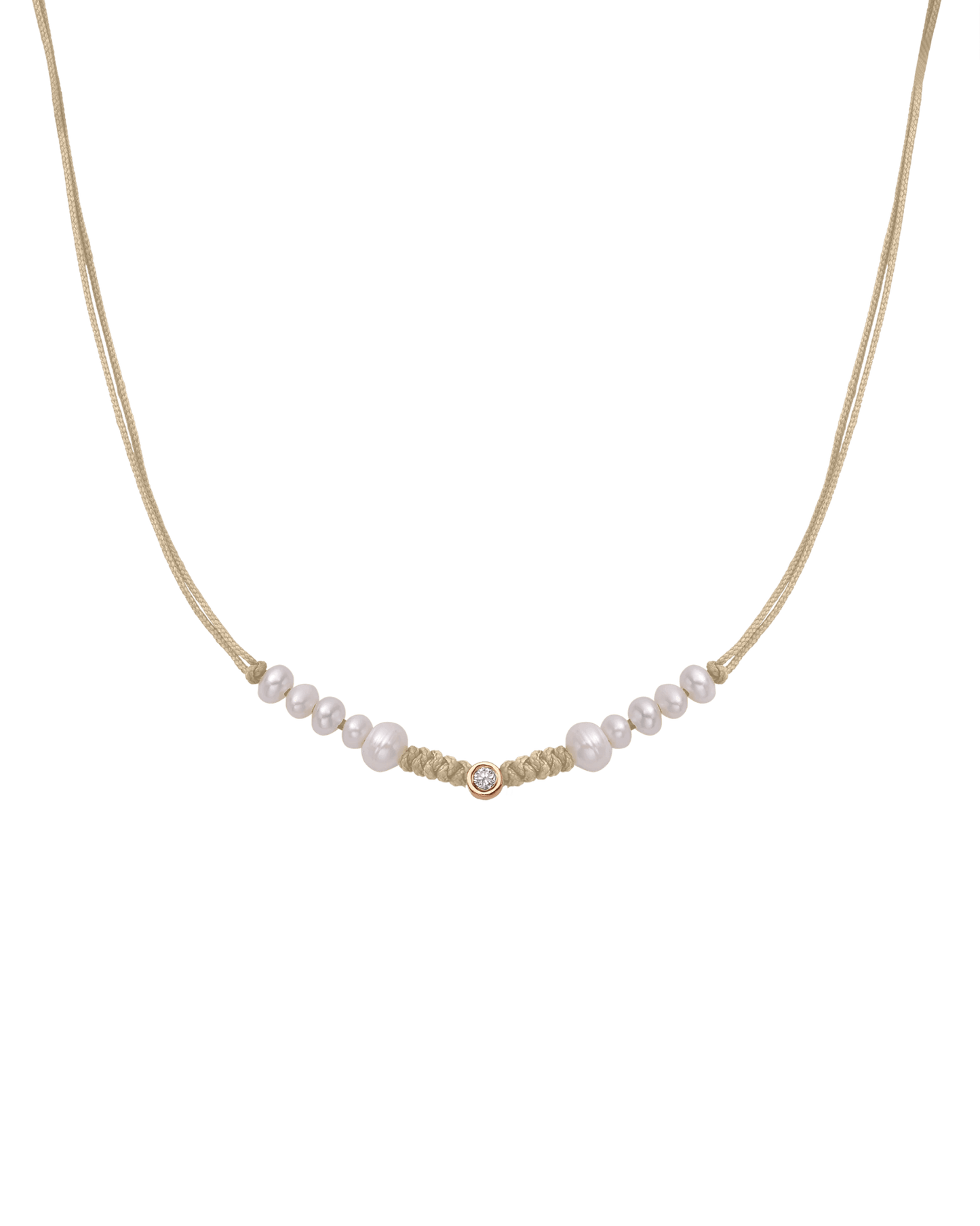 Ten Natural Pearl String of Love Necklace - 14K Rose Gold Necklaces 14K Solid Gold Beige Medium: 0.04ct