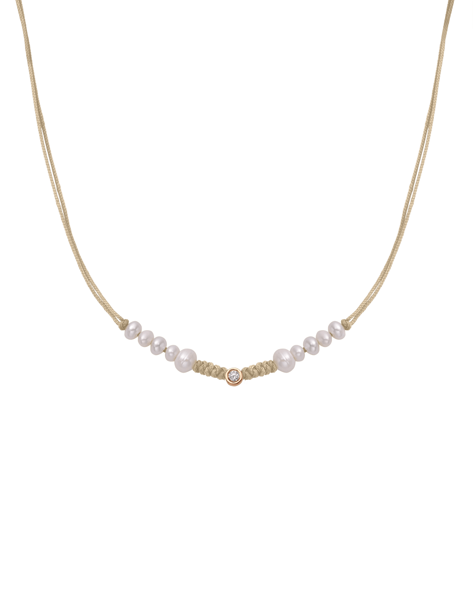 Ten Natural Pearl String of Love Necklace - 14K Rose Gold Necklaces 14K Solid Gold Beige Medium: 0.04ct