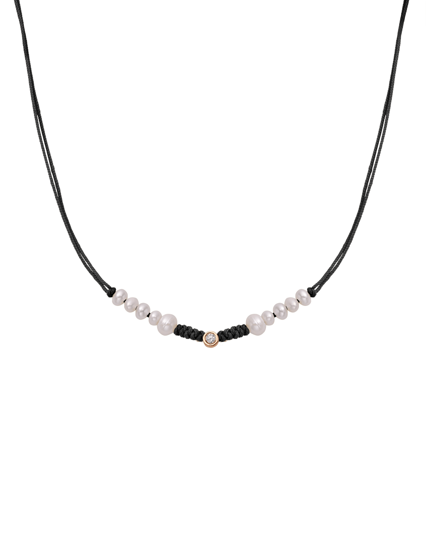 Ten Natural Pearl String of Love Necklace - 14K Rose Gold Necklaces 14K Solid Gold Black Medium: 0.04ct
