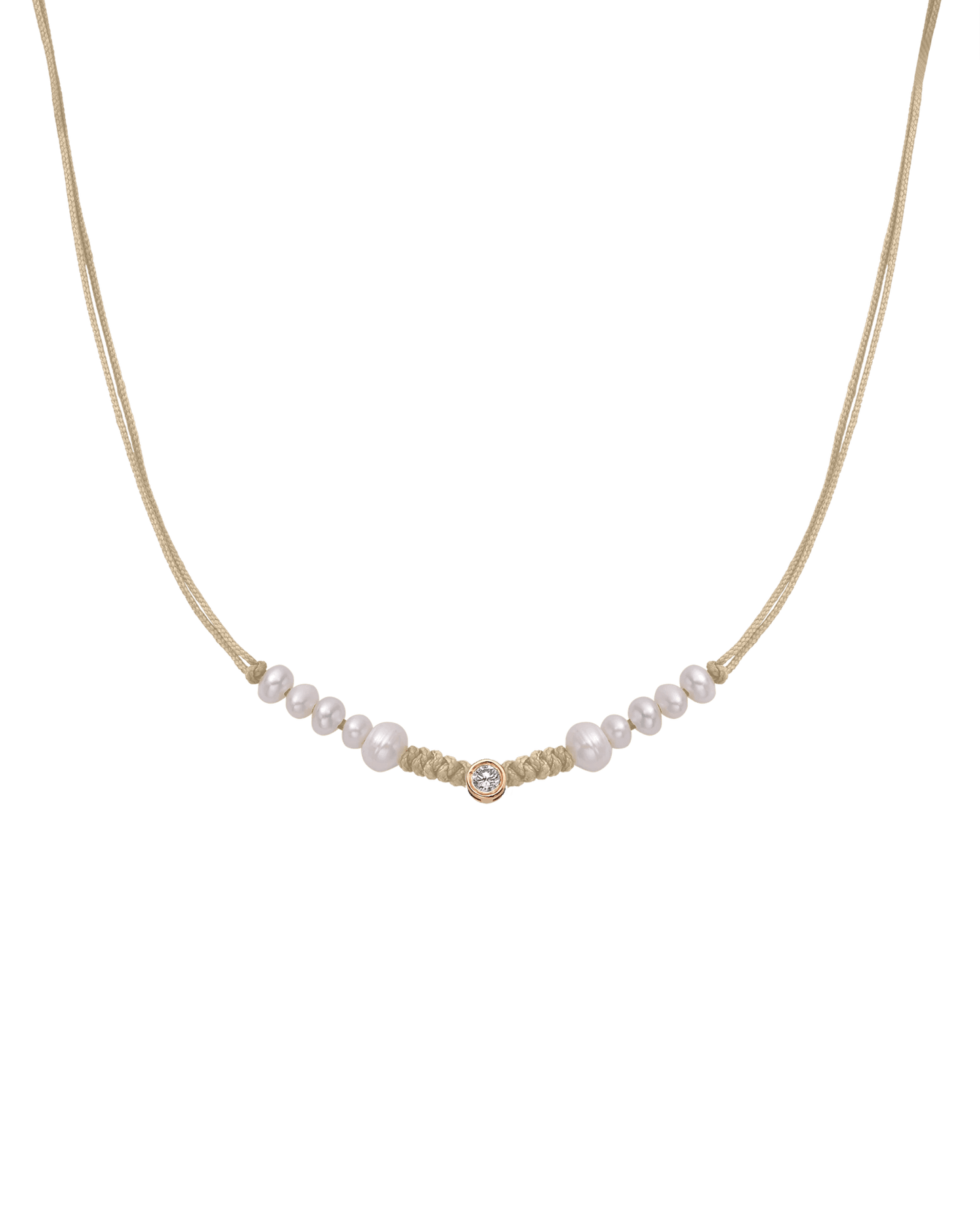 Ten Natural Pearl String of Love Necklace - 14K Rose Gold Necklaces 14K Solid Gold Beige Large: 0.1ct