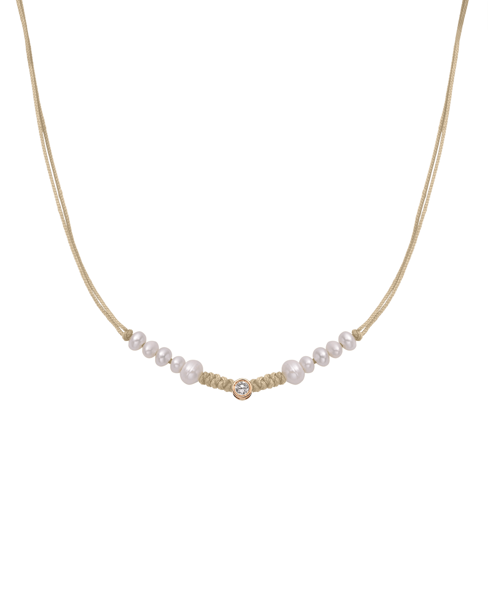 Ten Natural Pearl String of Love Necklace - 14K Rose Gold Necklaces 14K Solid Gold Beige Large: 0.1ct