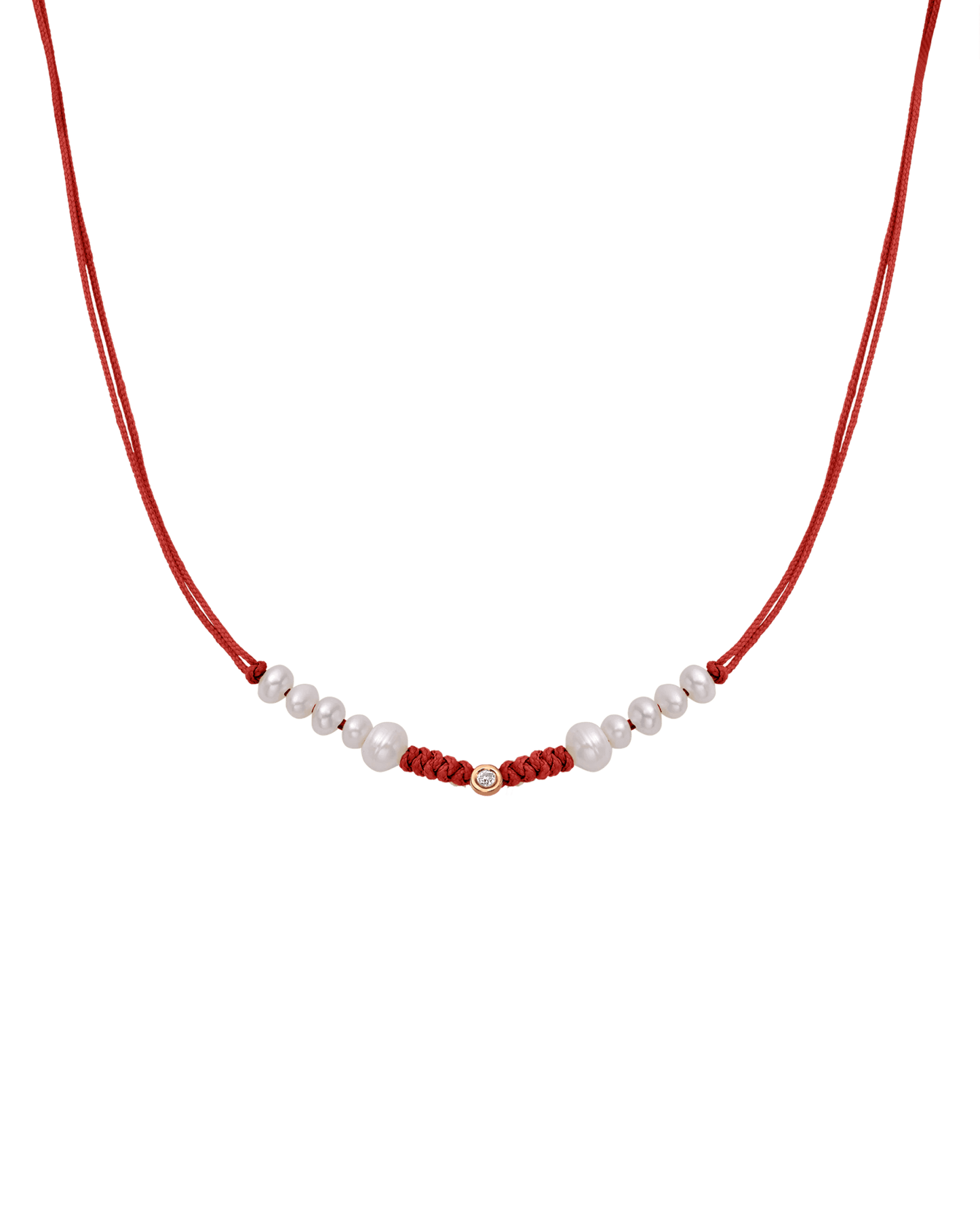 Ten Natural Pearl String of Love Necklace - 14K Rose Gold Necklaces 14K Solid Gold Red Small: 0.03ct