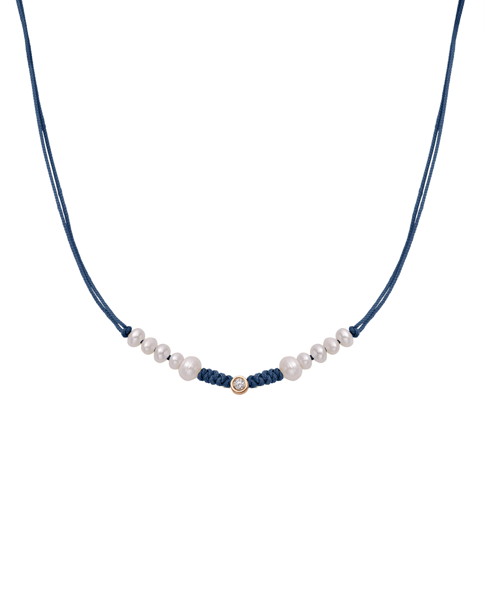 Ten Natural Pearl String of Love Necklace - 14K Rose Gold Necklaces 14K Solid Gold Indigo Medium: 0.04ct