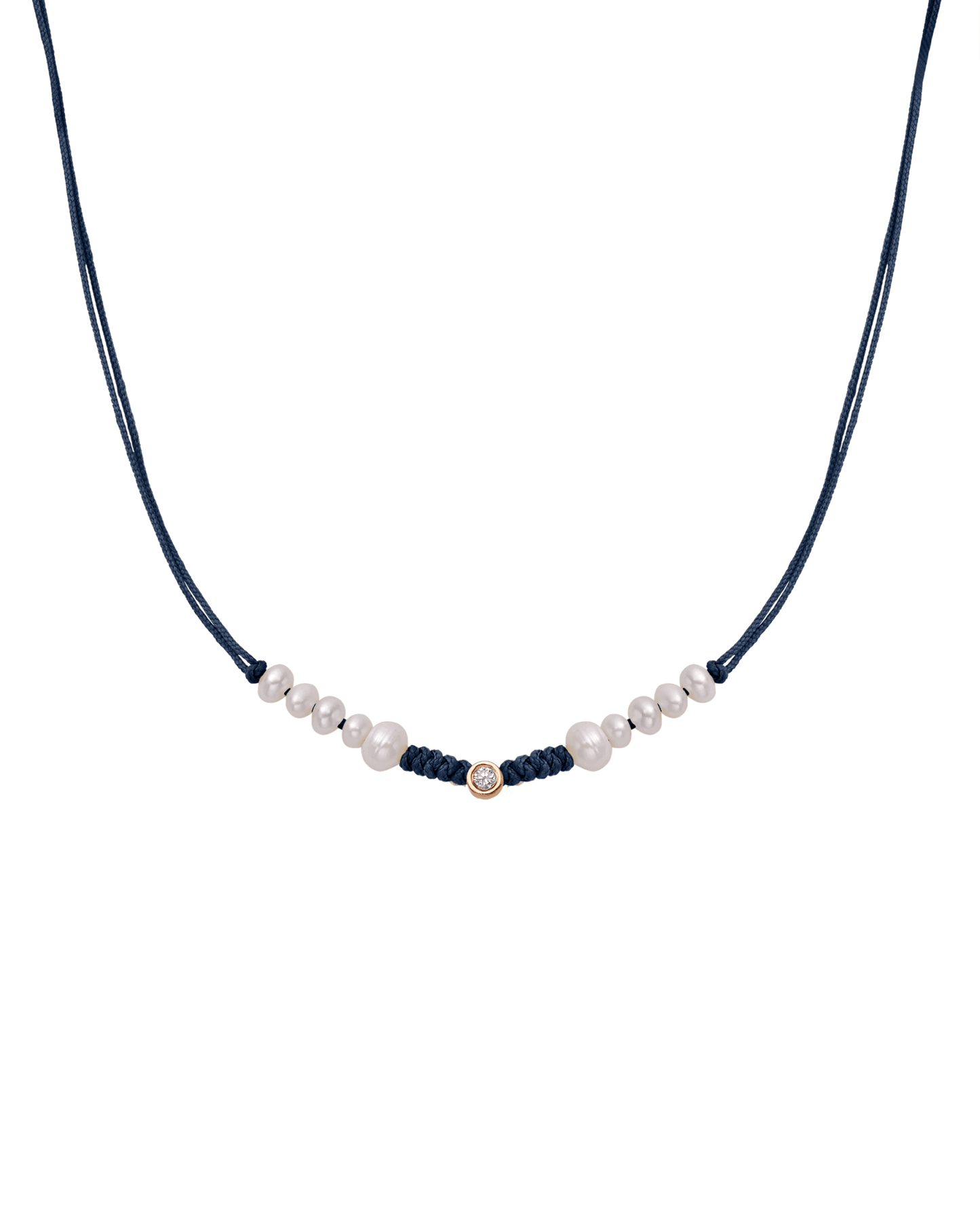 Ten Natural Pearl String of Love Necklace - 14K Rose Gold Necklaces 14K Solid Gold Navy Blue Medium: 0.04ct
